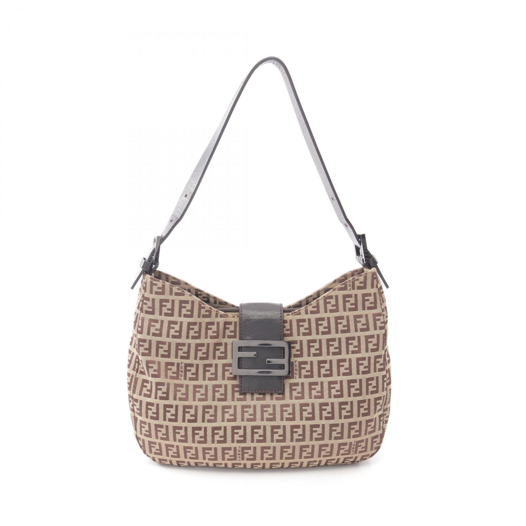 Fendi Zucchino Shoulder Bag, Canvas and Leather, Beige Brown