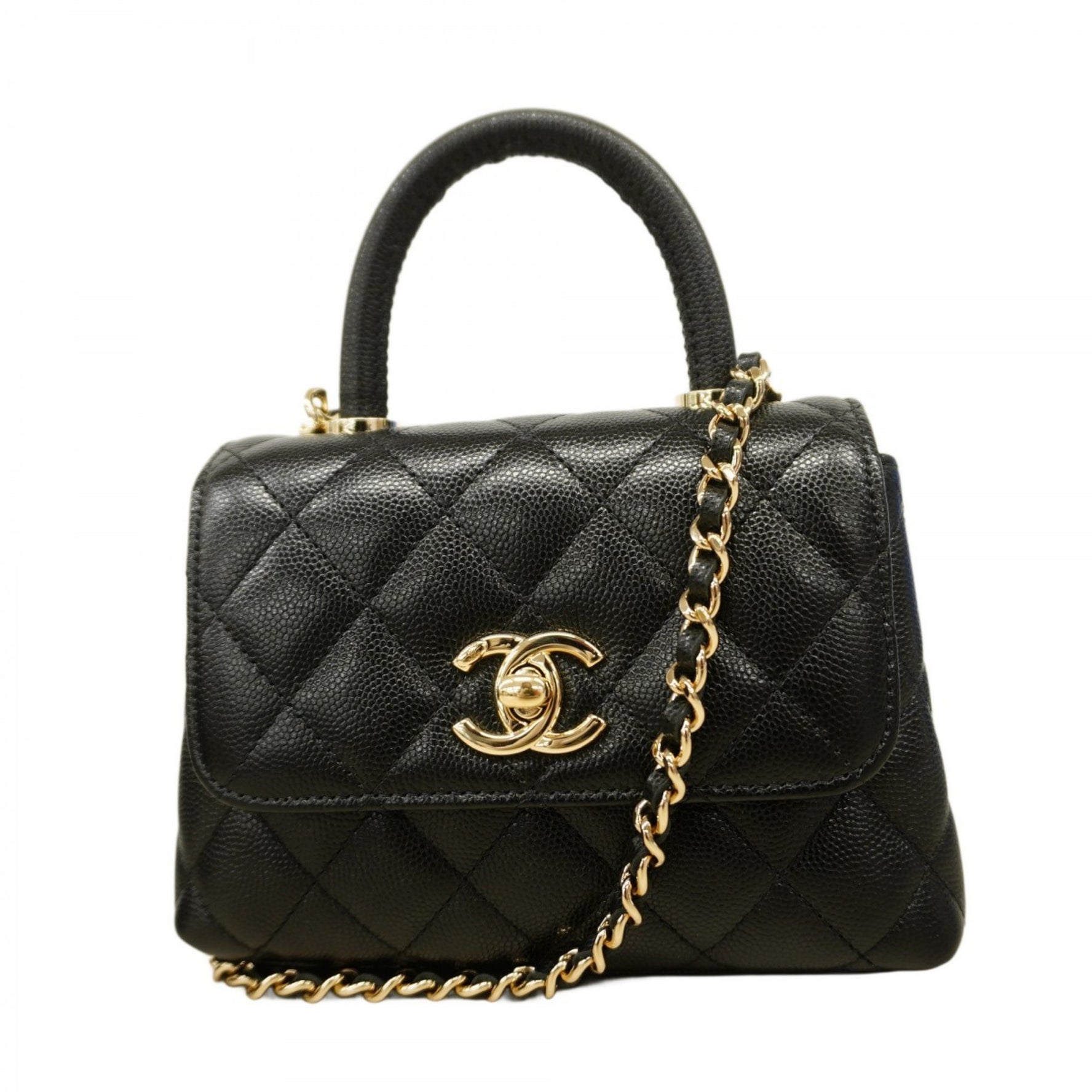 Chanel Matelasse Handbag with Chain Shoulder Strap and Coco Handle, Caviar Leather, Champagne, Bag