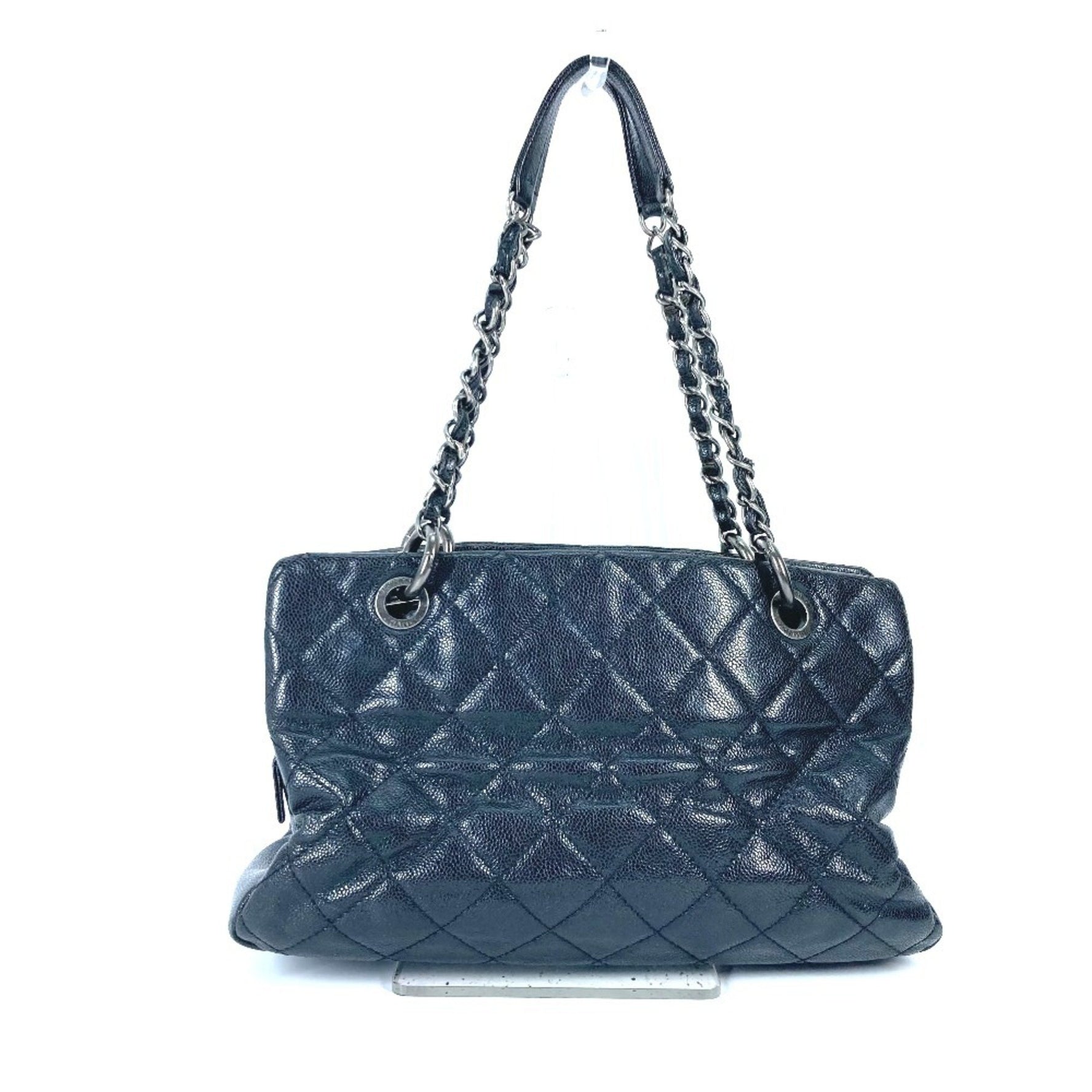 CHANEL CC Coco Mark Chain Matelasse Quilted Tote Bag Shoulder in Caviar Skin