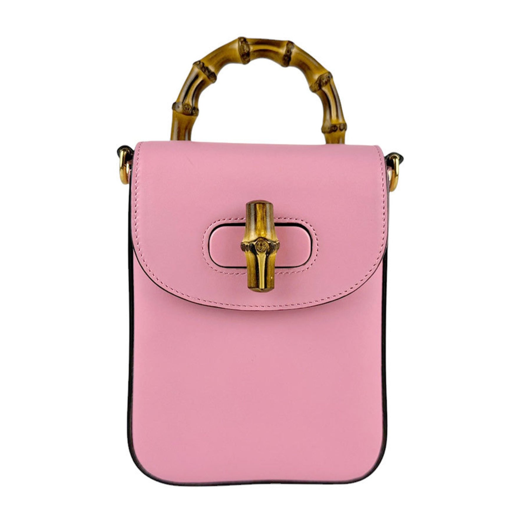 GUCCI Shoulder Bag Handbag Bamboo Leather Pink Gold Women's z3401