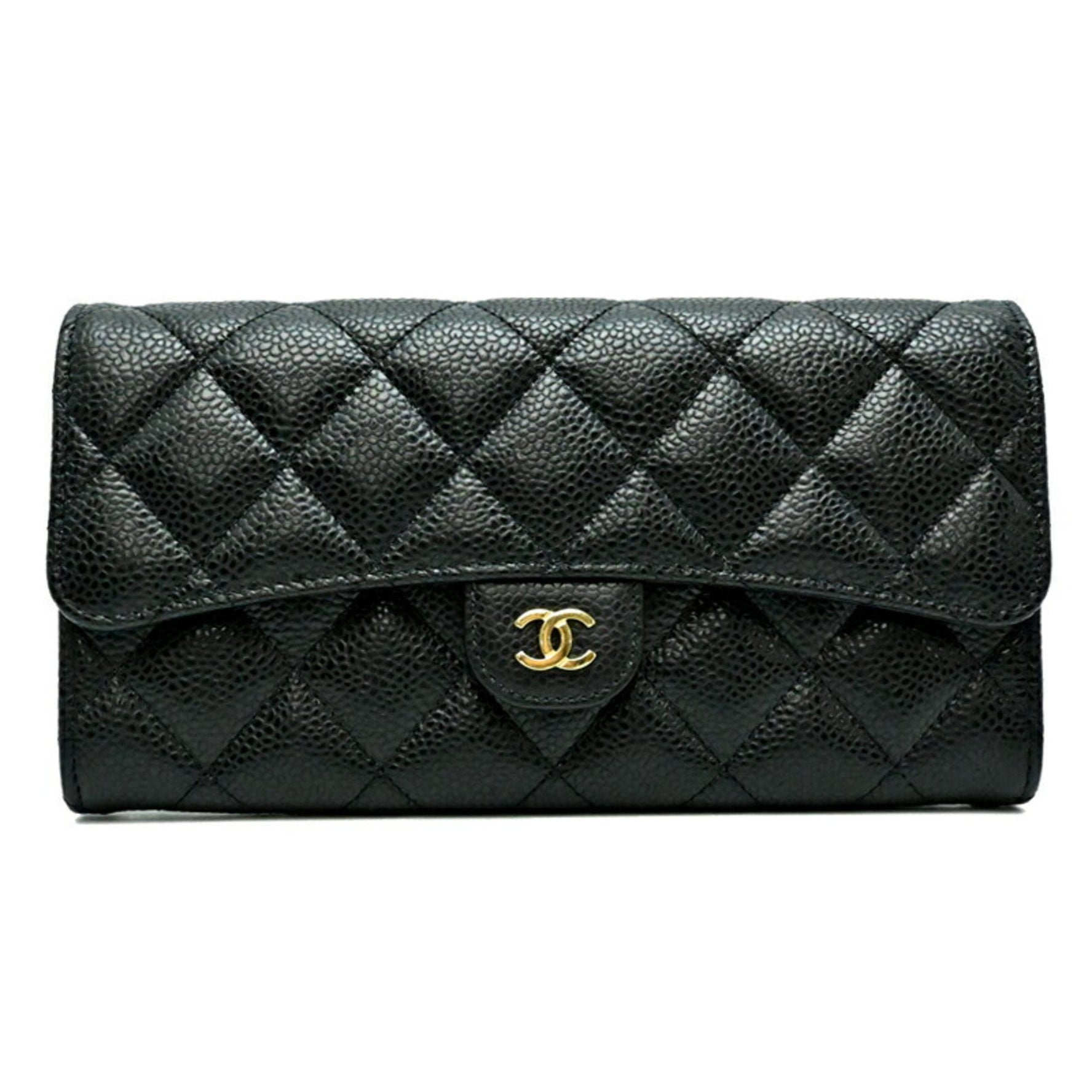 Chanel Timeless Classic Line Women's Long Wallet AP0241 Caviar Leather Black