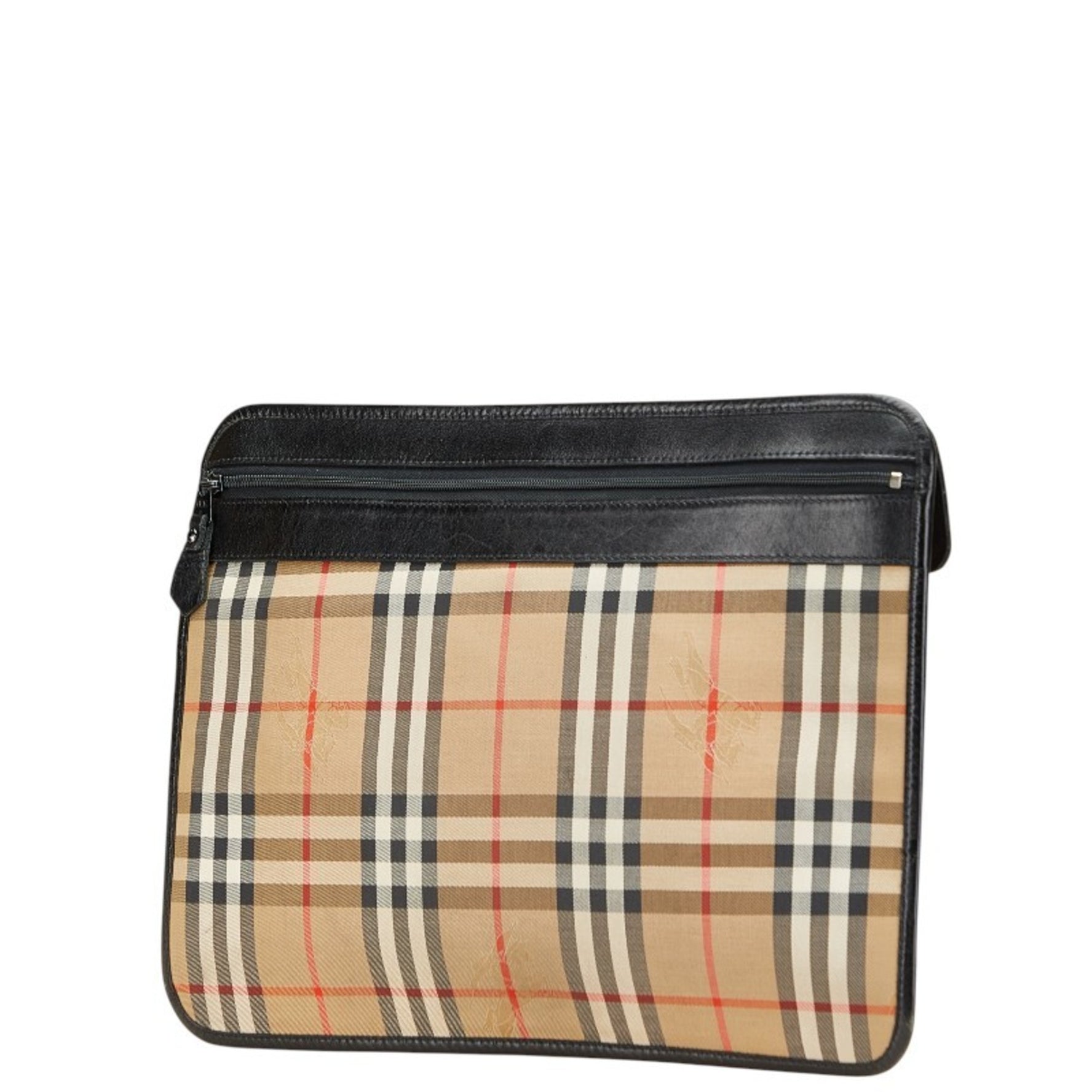 Burberry Nova Check Shadow Horse Clutch Bag/Second Bag in Beige, Black, and Red Canvas Leather.