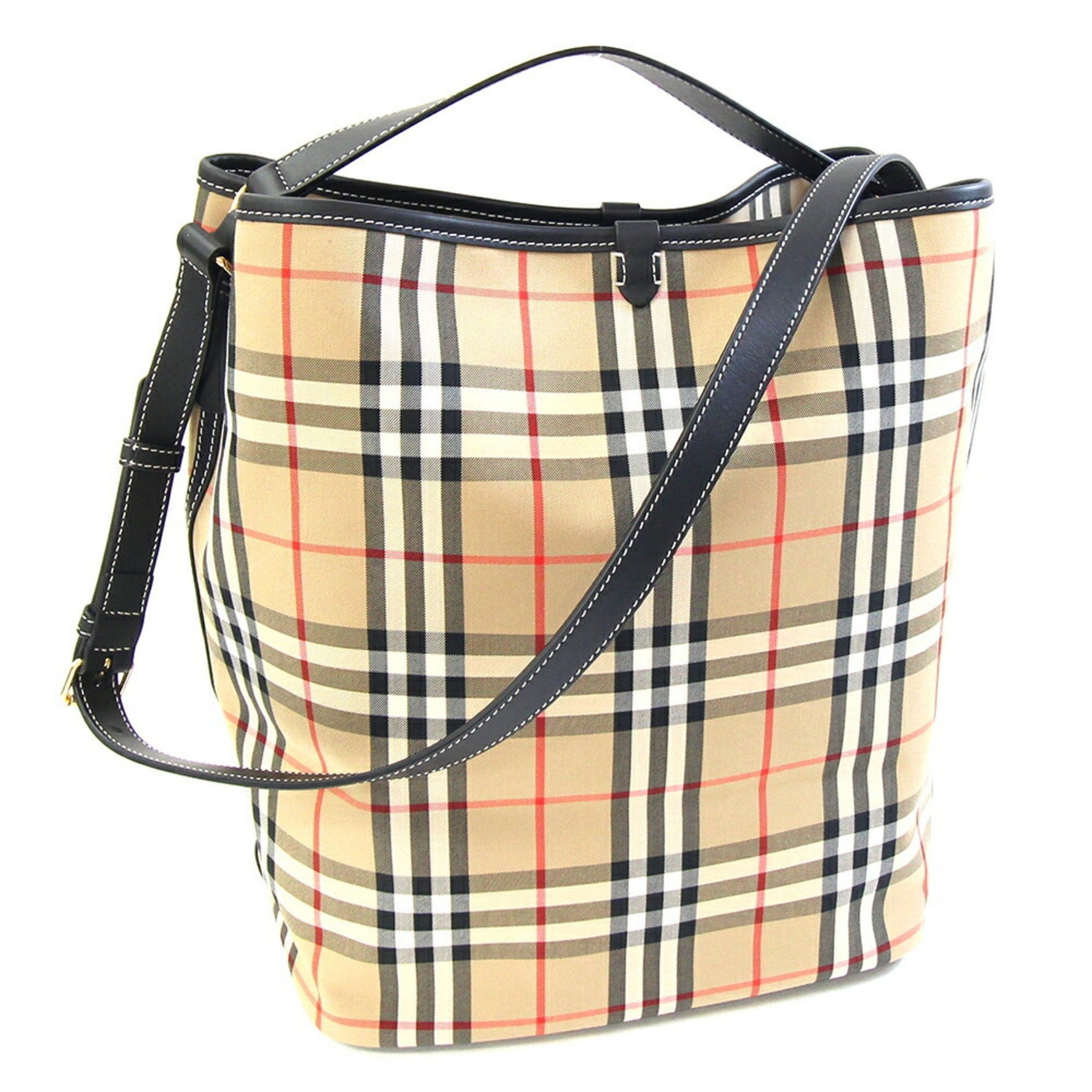 Burberry Ashby Medium Bag Beige Black Canvas Leather Nova Check