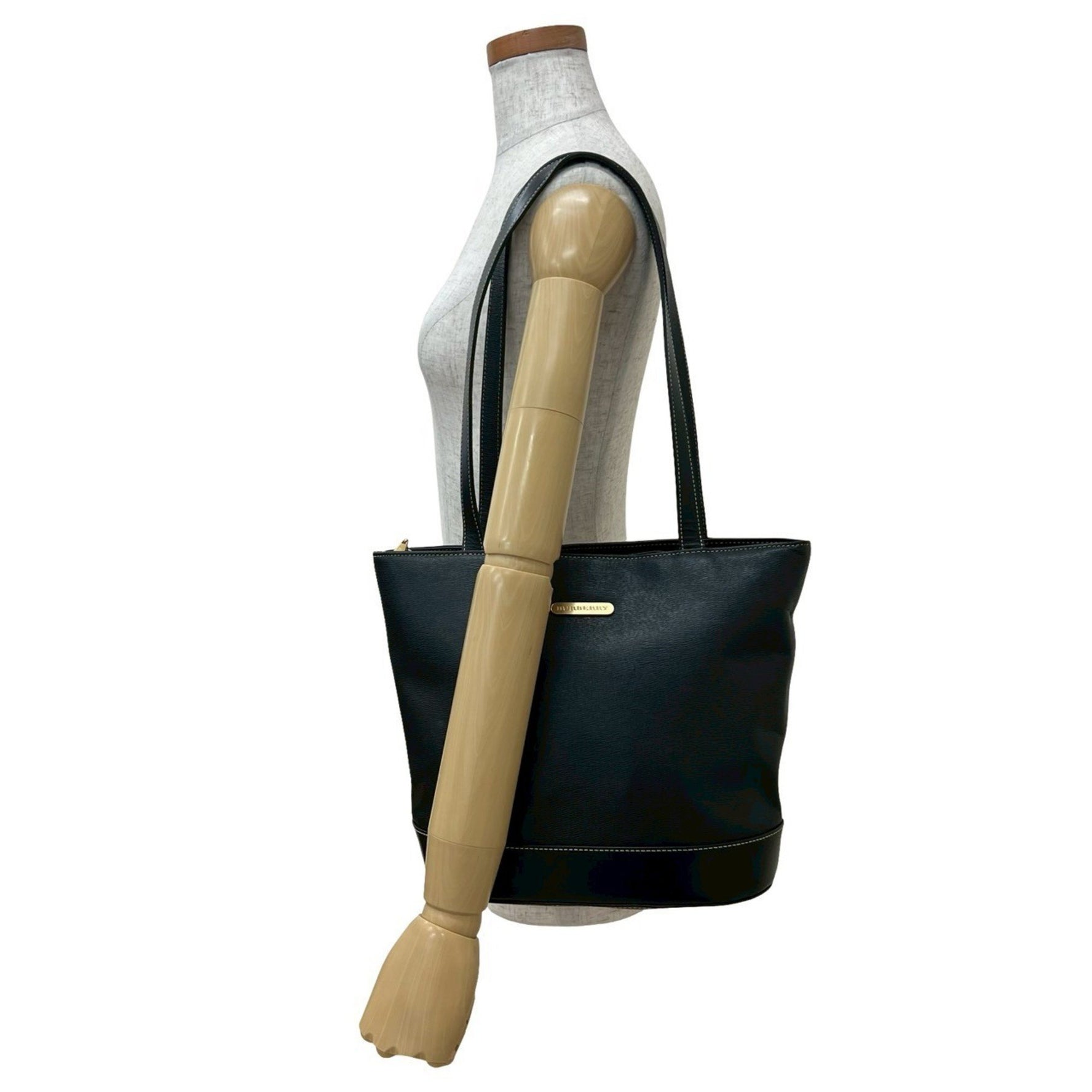 BURBERRY Logo Plate Leather Tote Bag, Semi-Shoulder Handbag