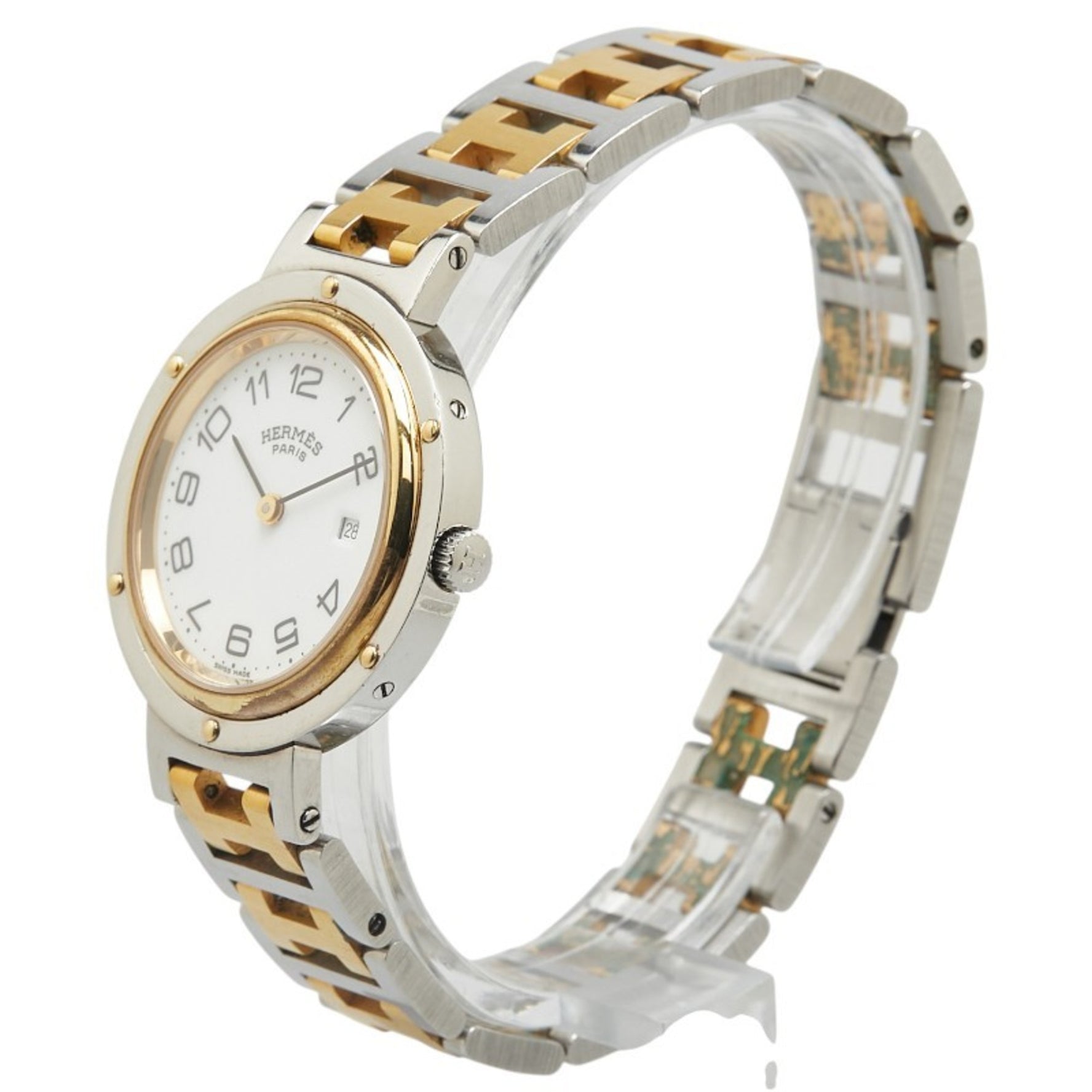Hermès Clipper Watch, Quartz Movement, White Dial, Stainless Steel, Plated, HERMES