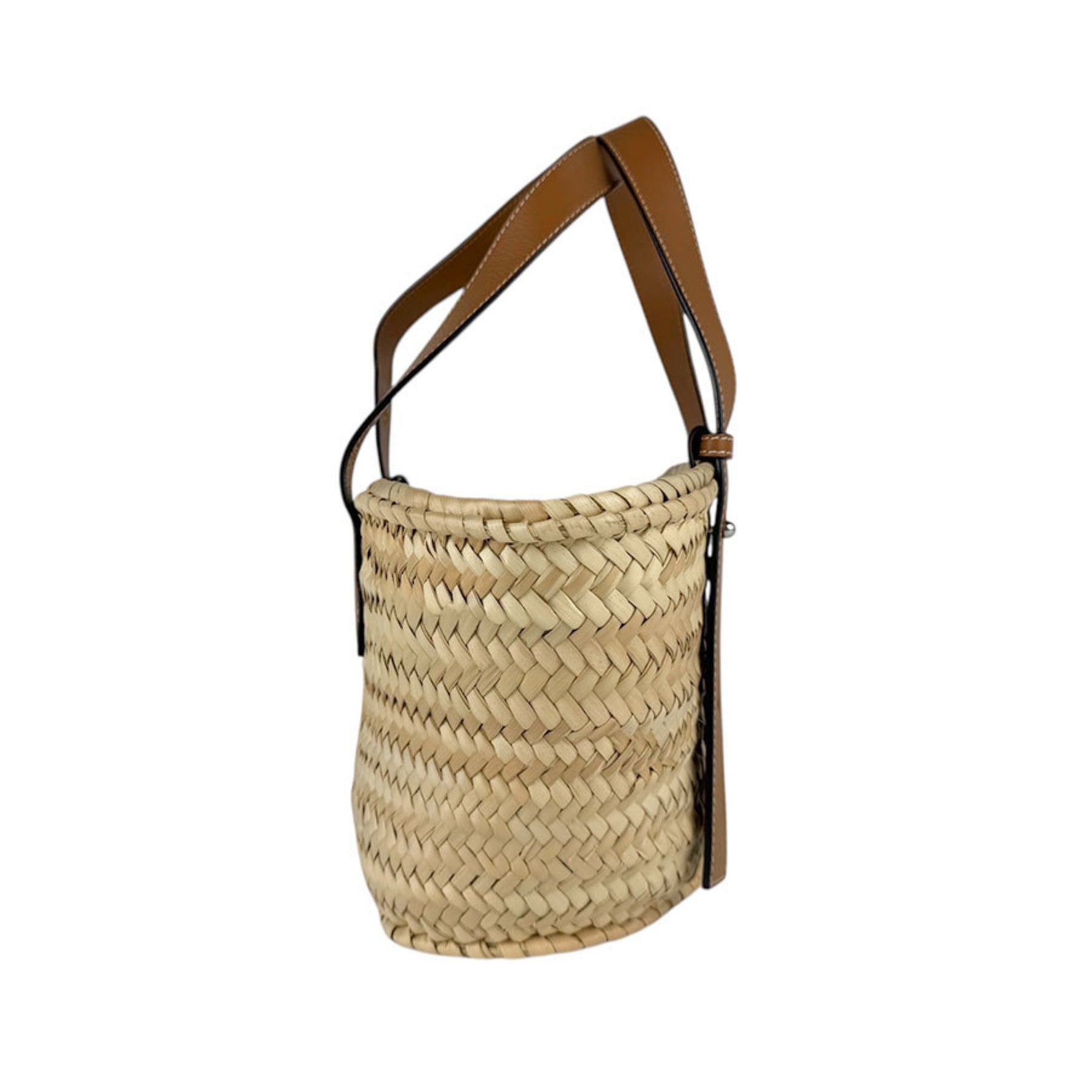 LOEWE Handbag Basket Bag Small Smiley Straw Leather Beige Brown Yellow
