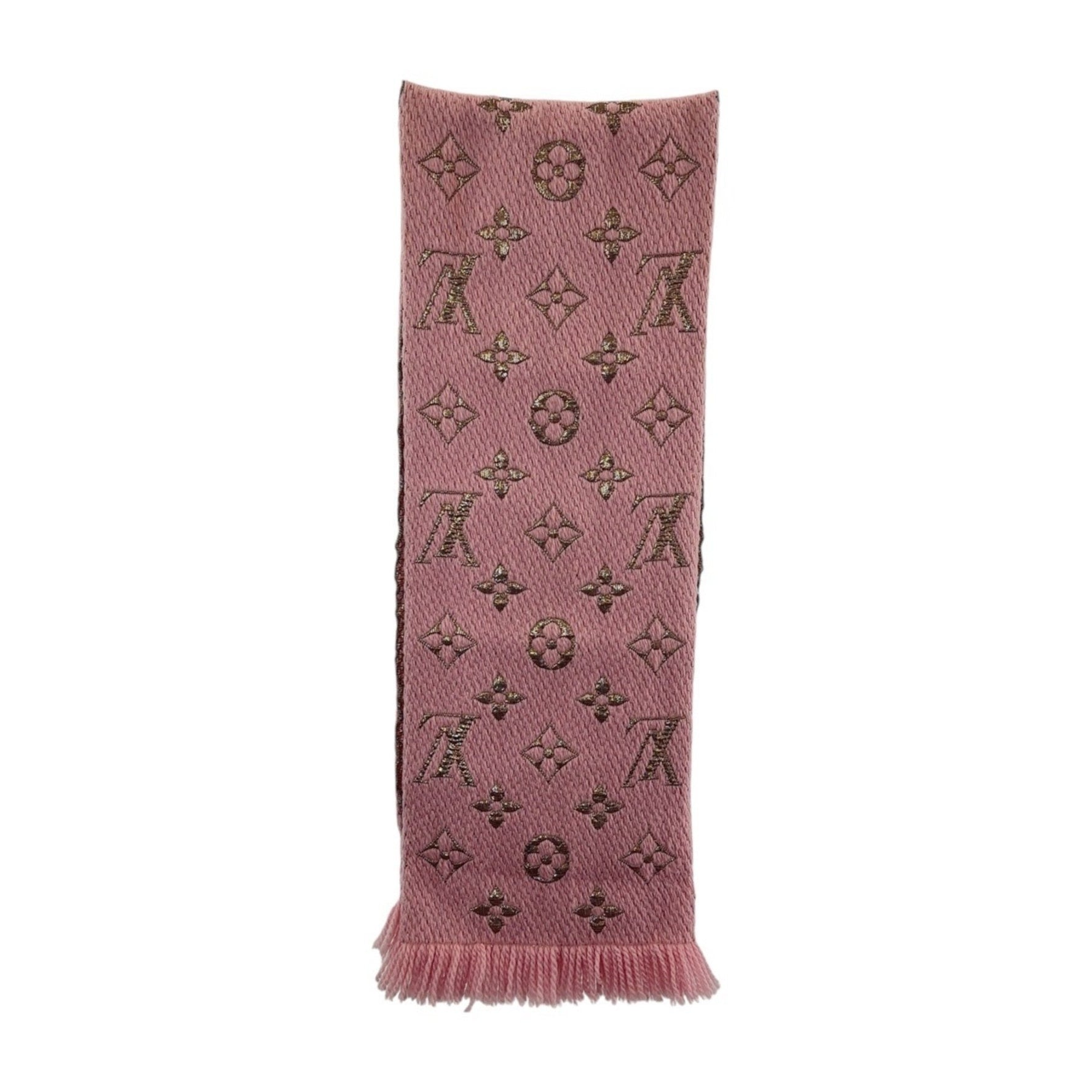 LOUIS VUITTON Monogram Echarpe Logomania Shine Rose Ballerine Gold Wool Scarf M70466