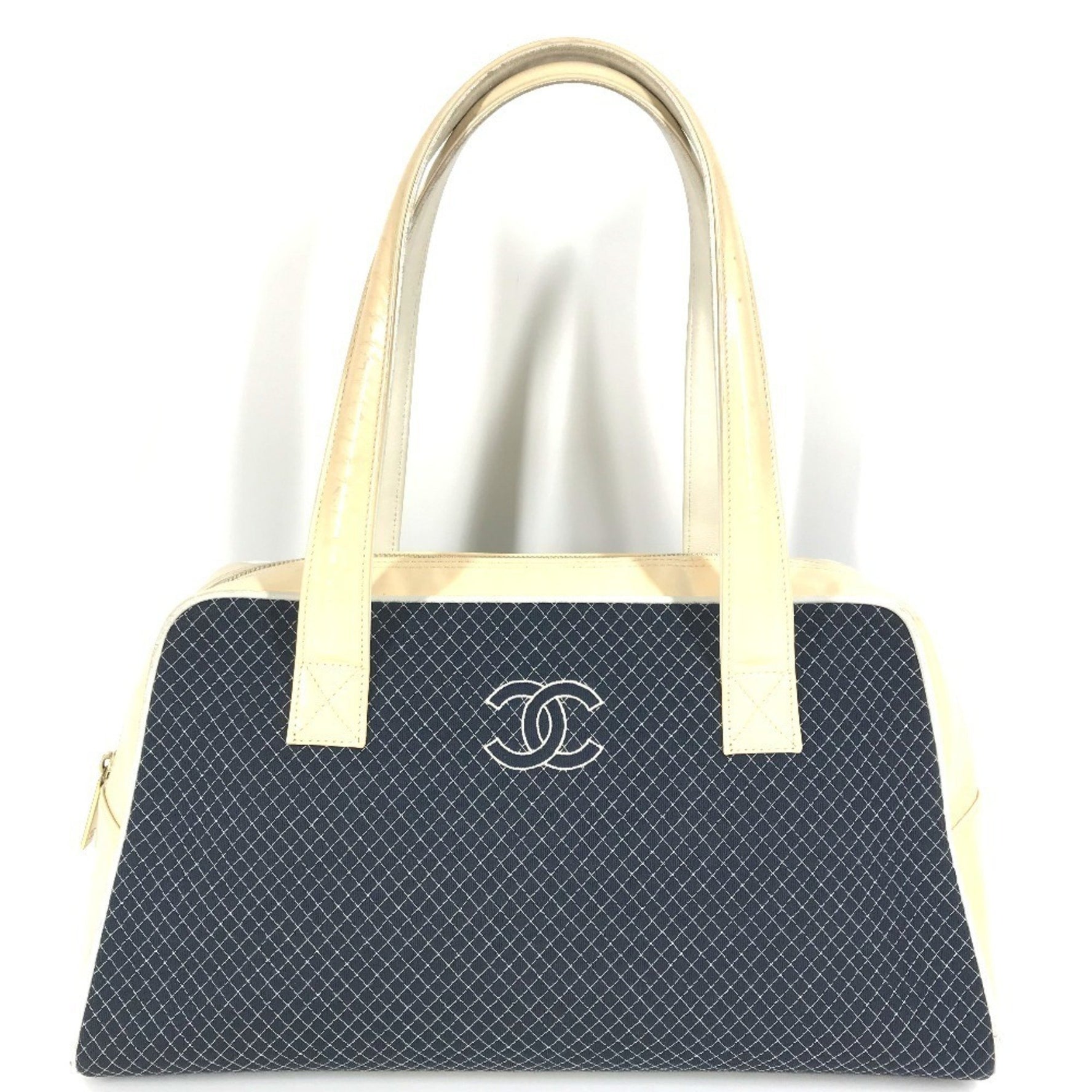 CHANEL CC Coco Mark Logo Quilted Matelasse Handbag/Shoulder Bag Canvas Patent Leather Men's/Women's Navy