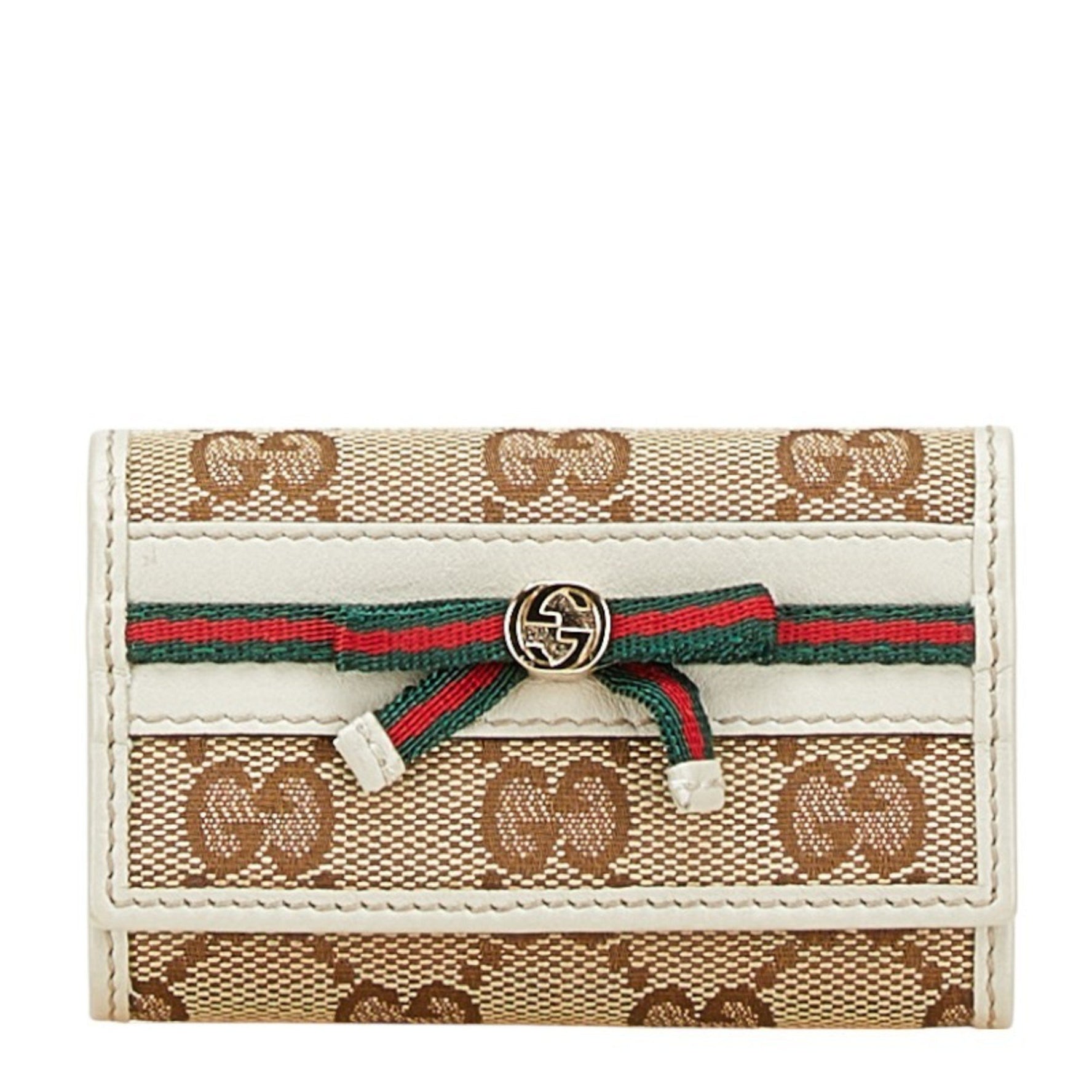 Gucci GG Canvas Sherry Line Ribbon 6-Ring Key Case Beige Multicolor Leather Women's GUCCI