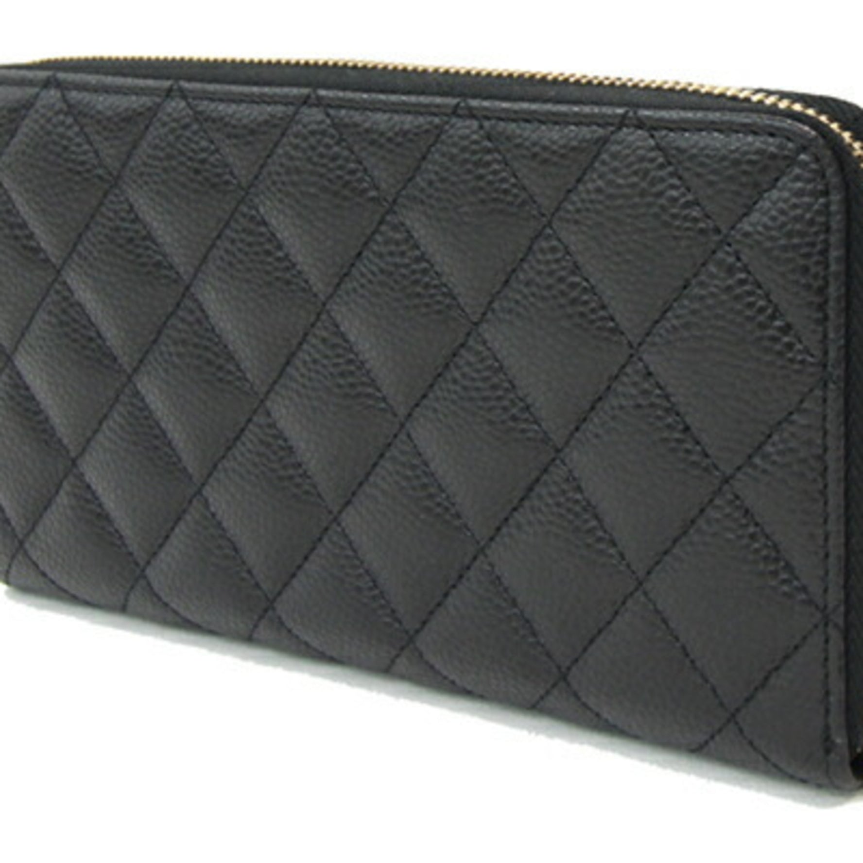 Chanel Round Long Wallet Matelasse Classic Zip Caviar Skin 2 Coco Mark