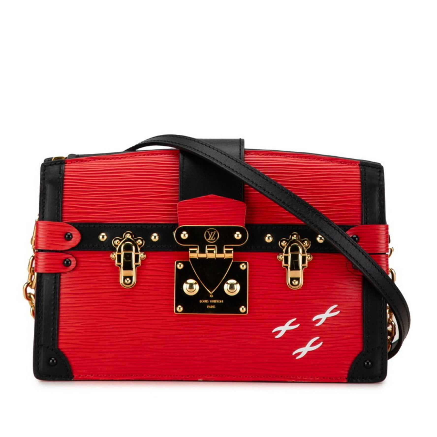 Louis Vuitton Epi Trunk Clutch Bag Shoulder Rouge Black Leather