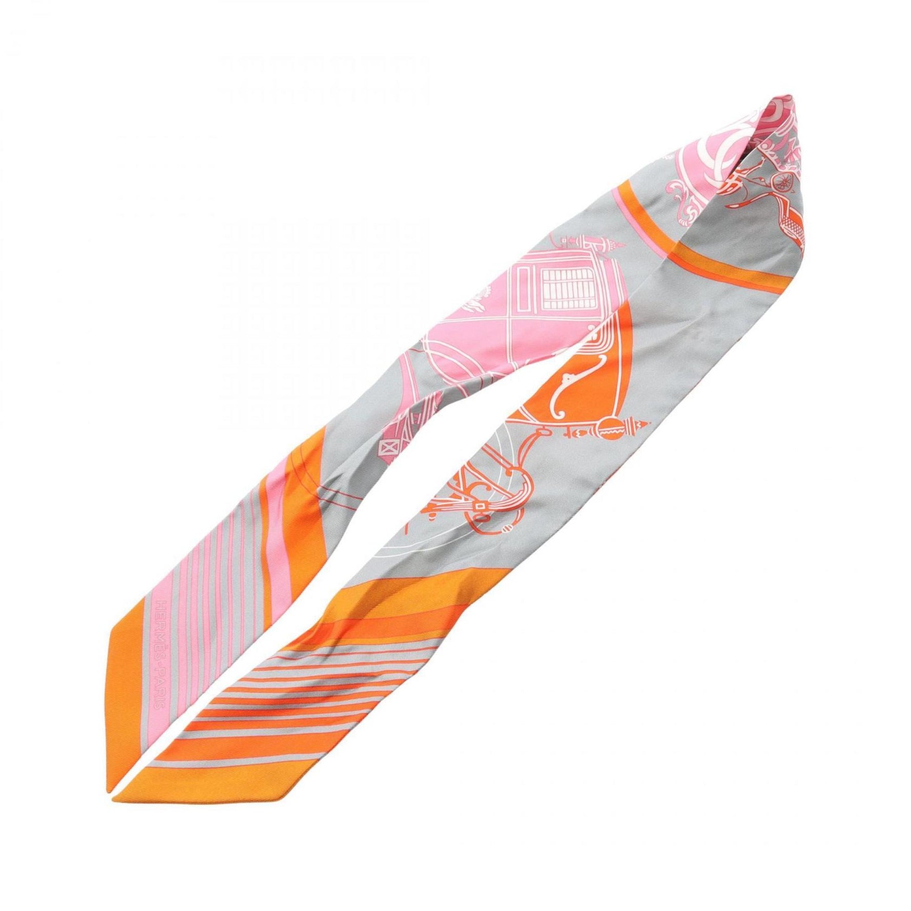 Hermes Hermès Twilly EX-LIBRIS Silk Scarf Gray, Orange, Pink