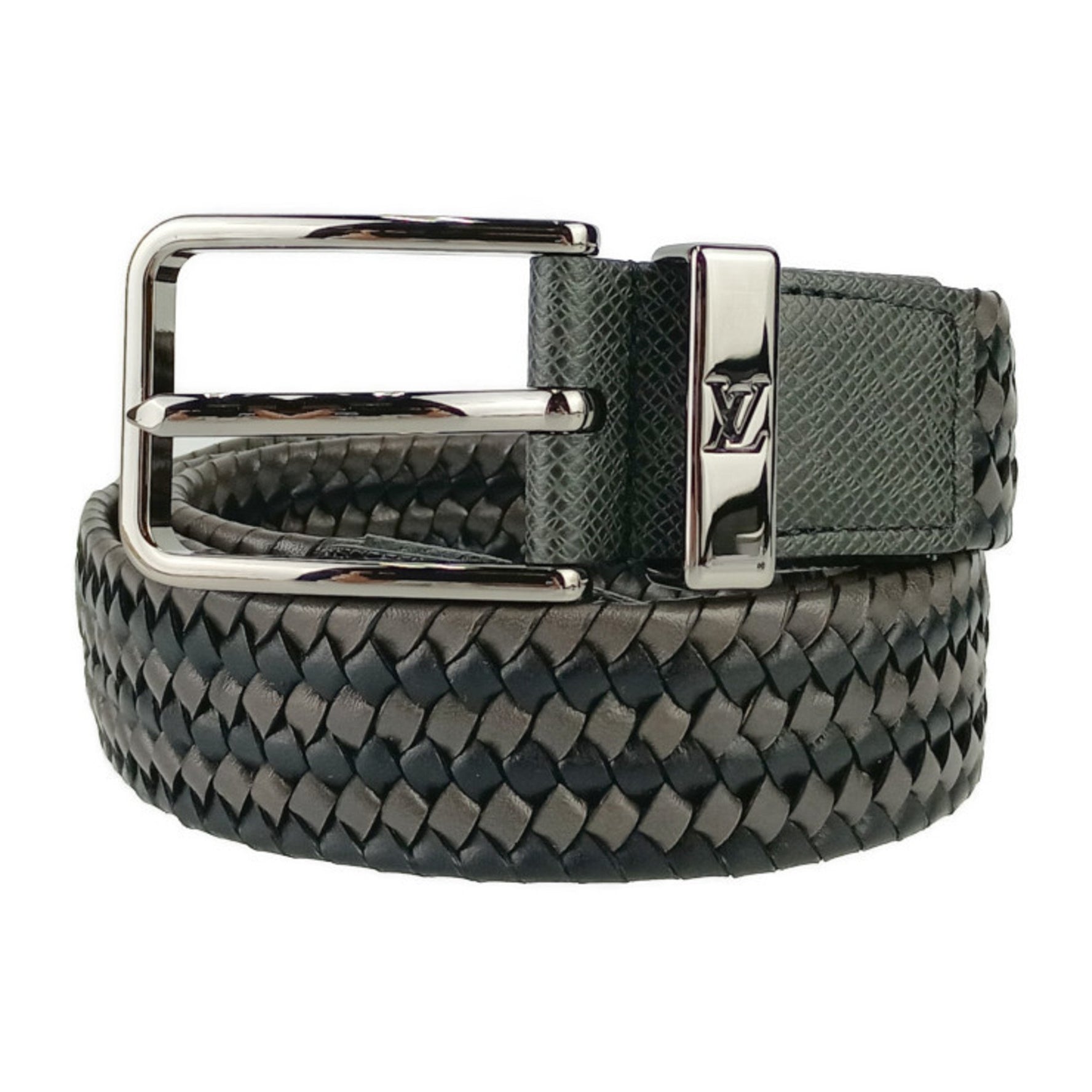 LOUIS VUITTON Louis Vuitton Belt Santur Pont Neuf Braided 35MM M0377 Black Grey Men's