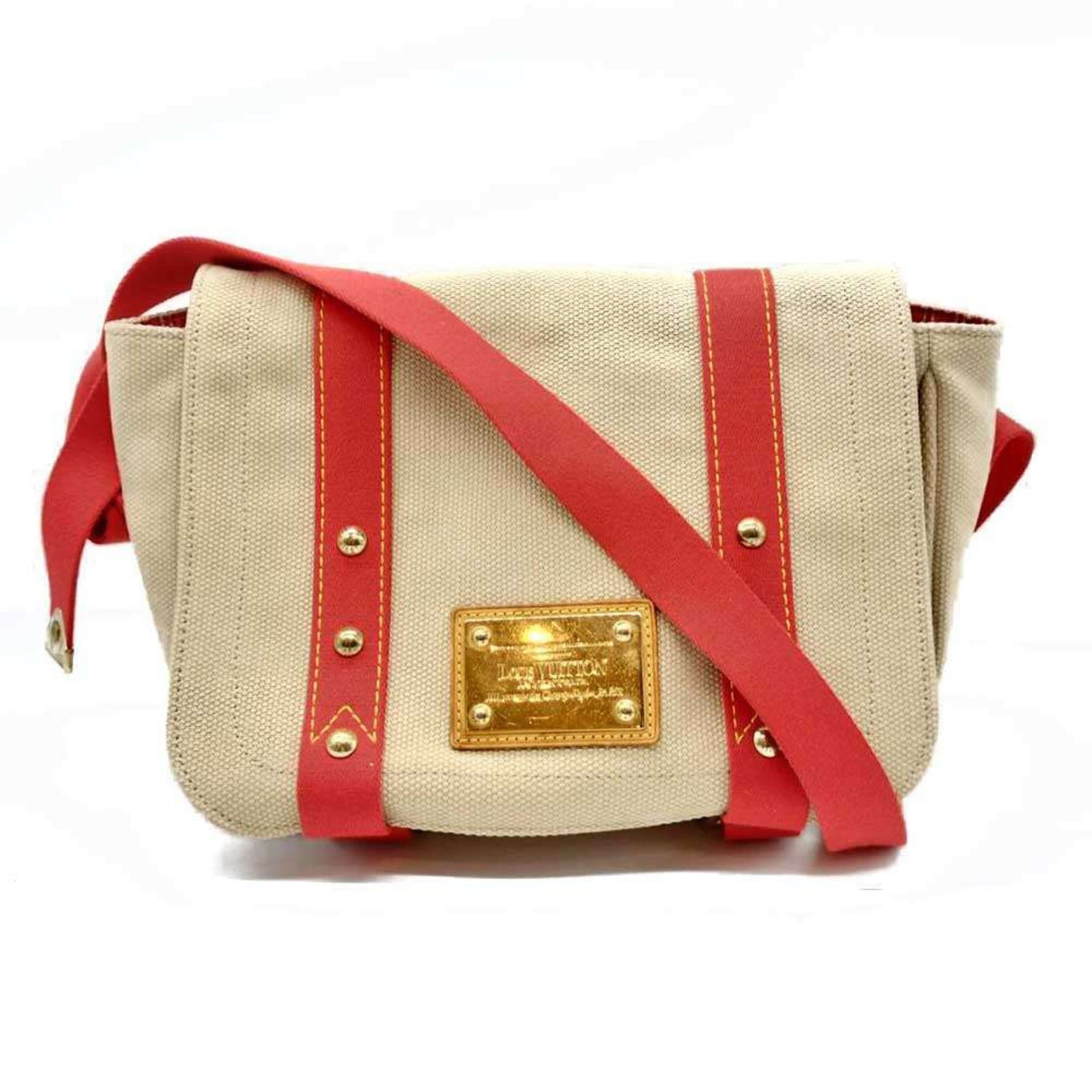 Louis Vuitton Antigua Besas PM Beige and Red Canvas Shoulder Bag/Crossbody Bag