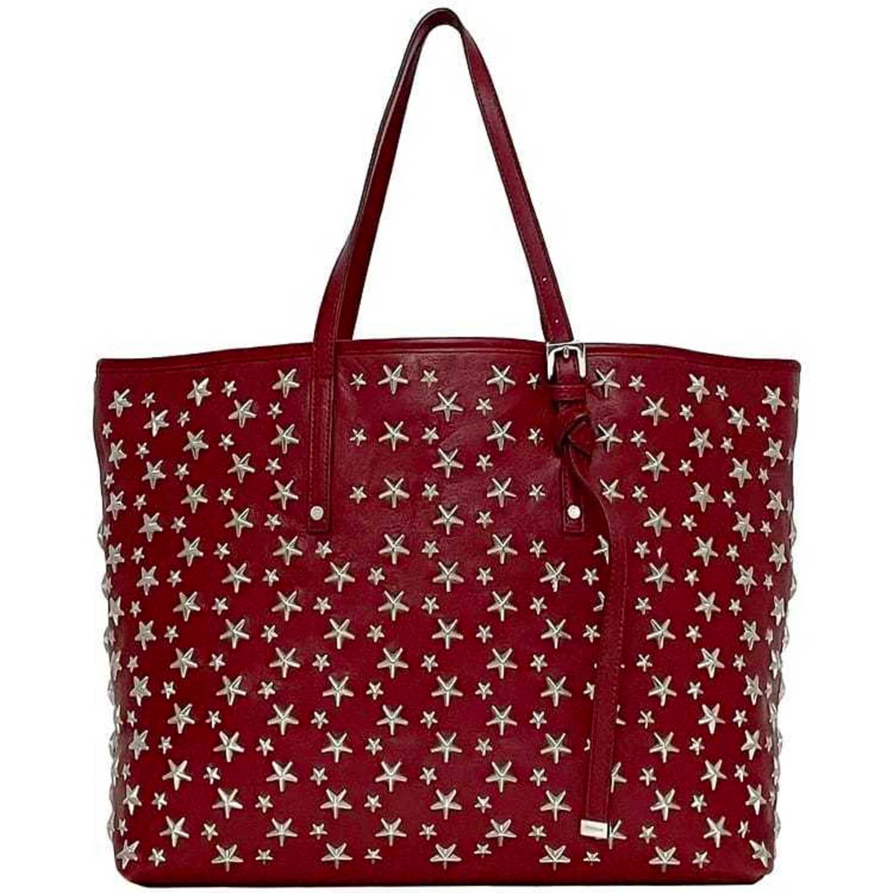 Jimmy Choo Tote Bag Red Star Studs Leather Women Men Genuine Soft