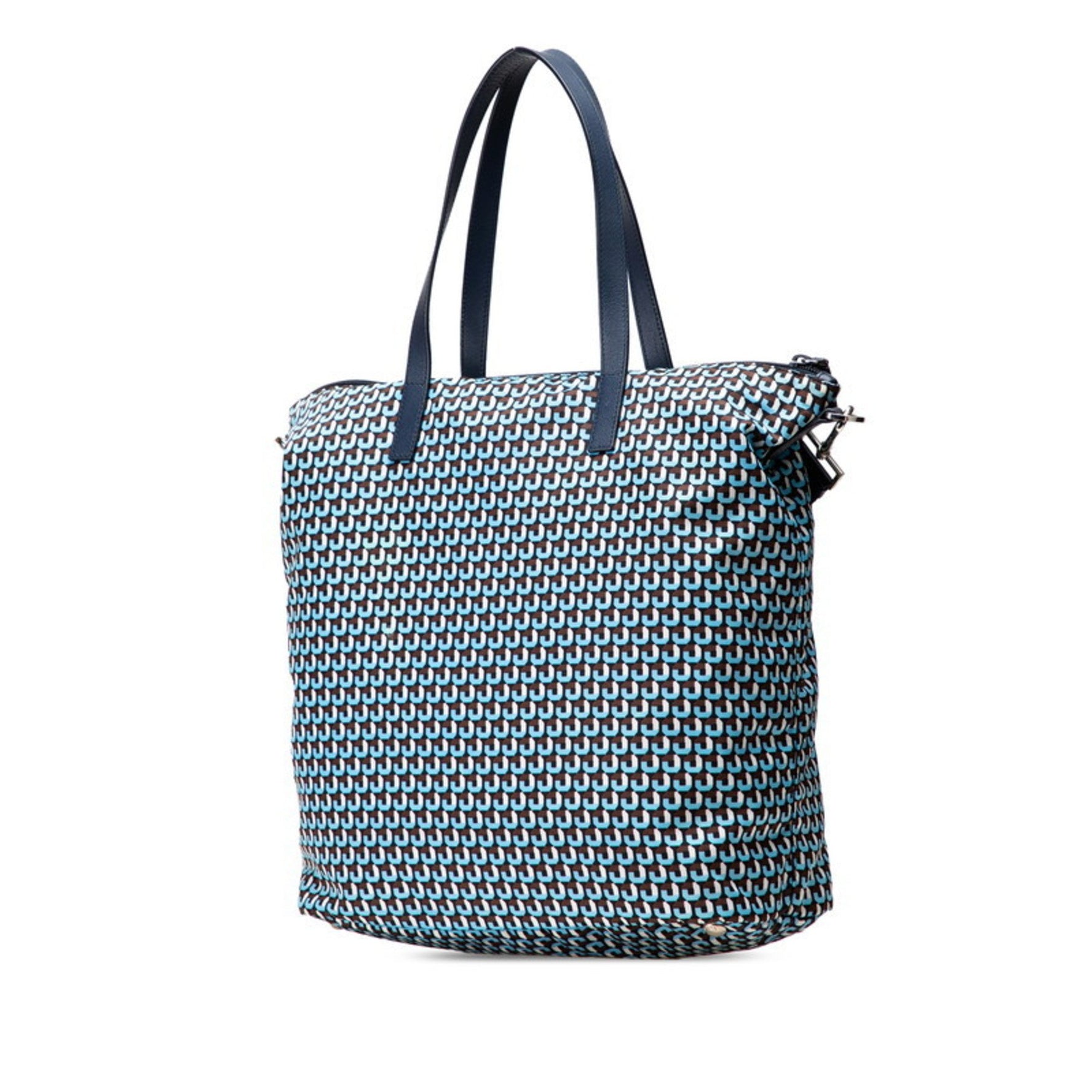 Prada All-Over Triangle Logo Tote Bag/Shoulder Bag, Navy Blue/Brown, Nylon and Leather