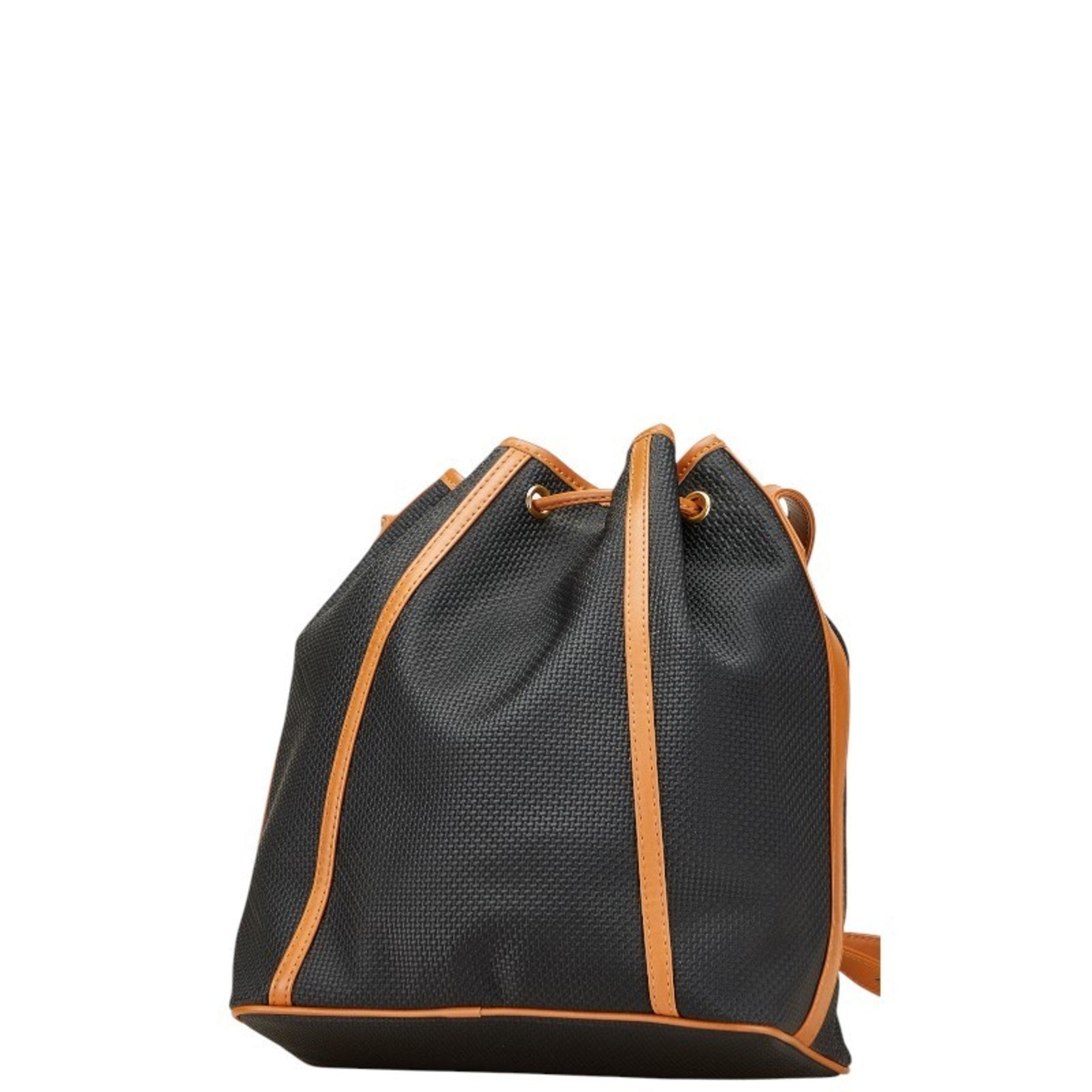 Saint Laurent YSL logo drawstring shoulder bag in black and brown leather .