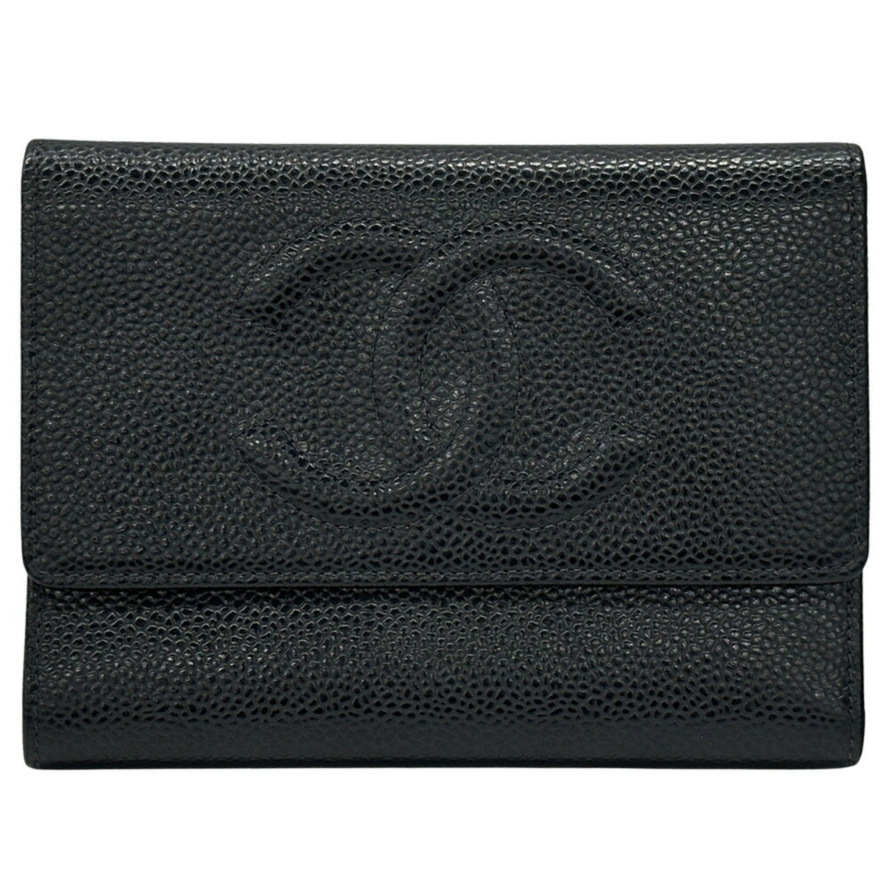 CHANEL Wallet Coco Mark Bi-fold Caviar Skin Tri-fold