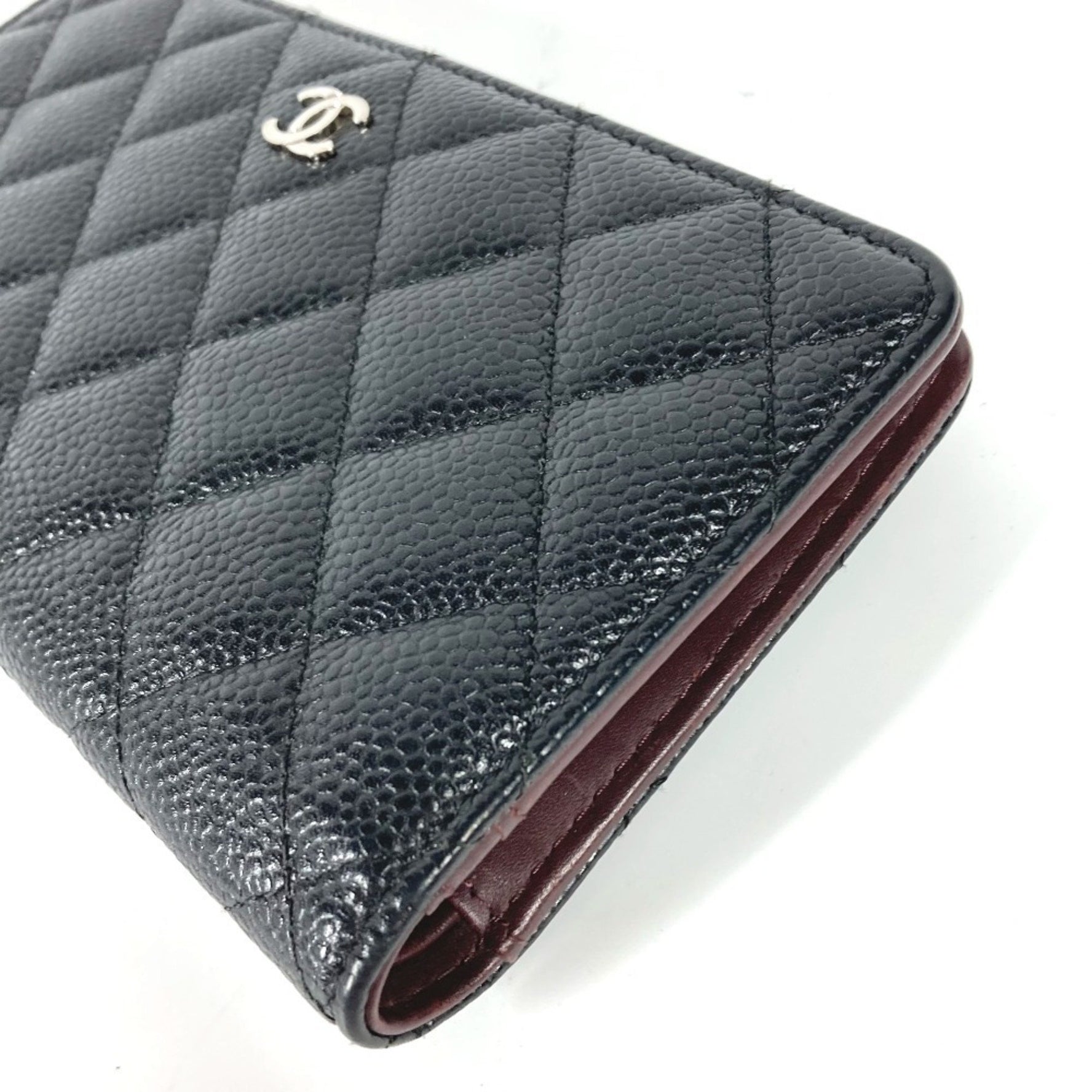 CHANEL CC Coco Mark Matelasse Quilted Bifold Long Wallet in Caviar Leather