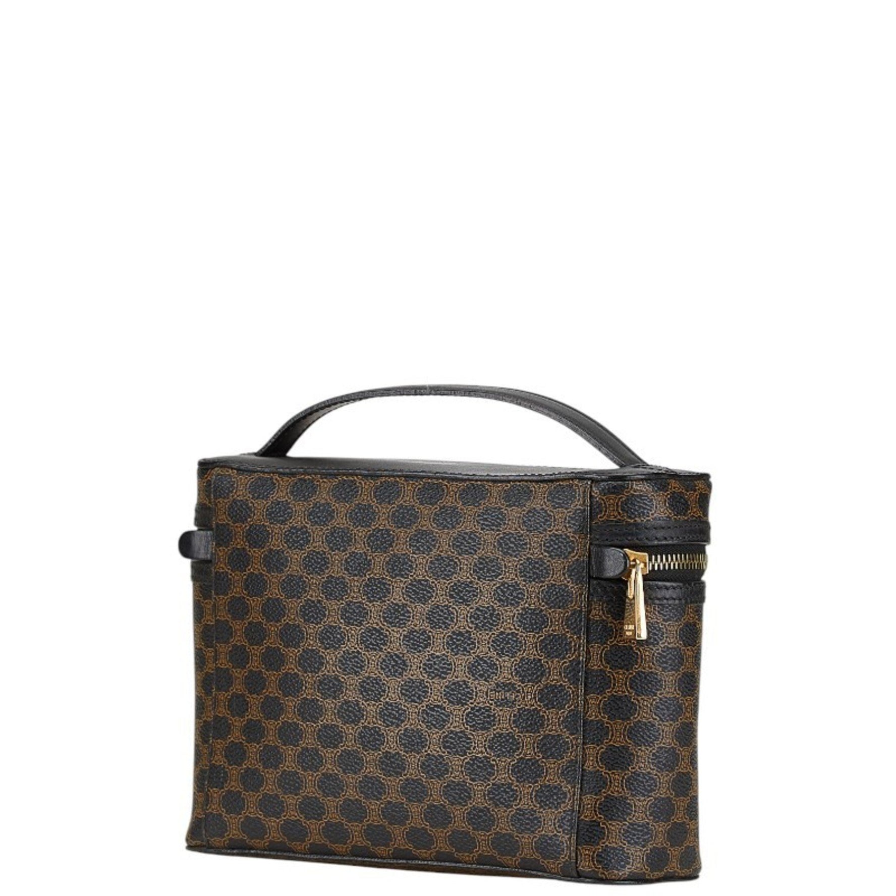 Celine Macadam Vanity Bag Handbag Black Brown PVC Leather