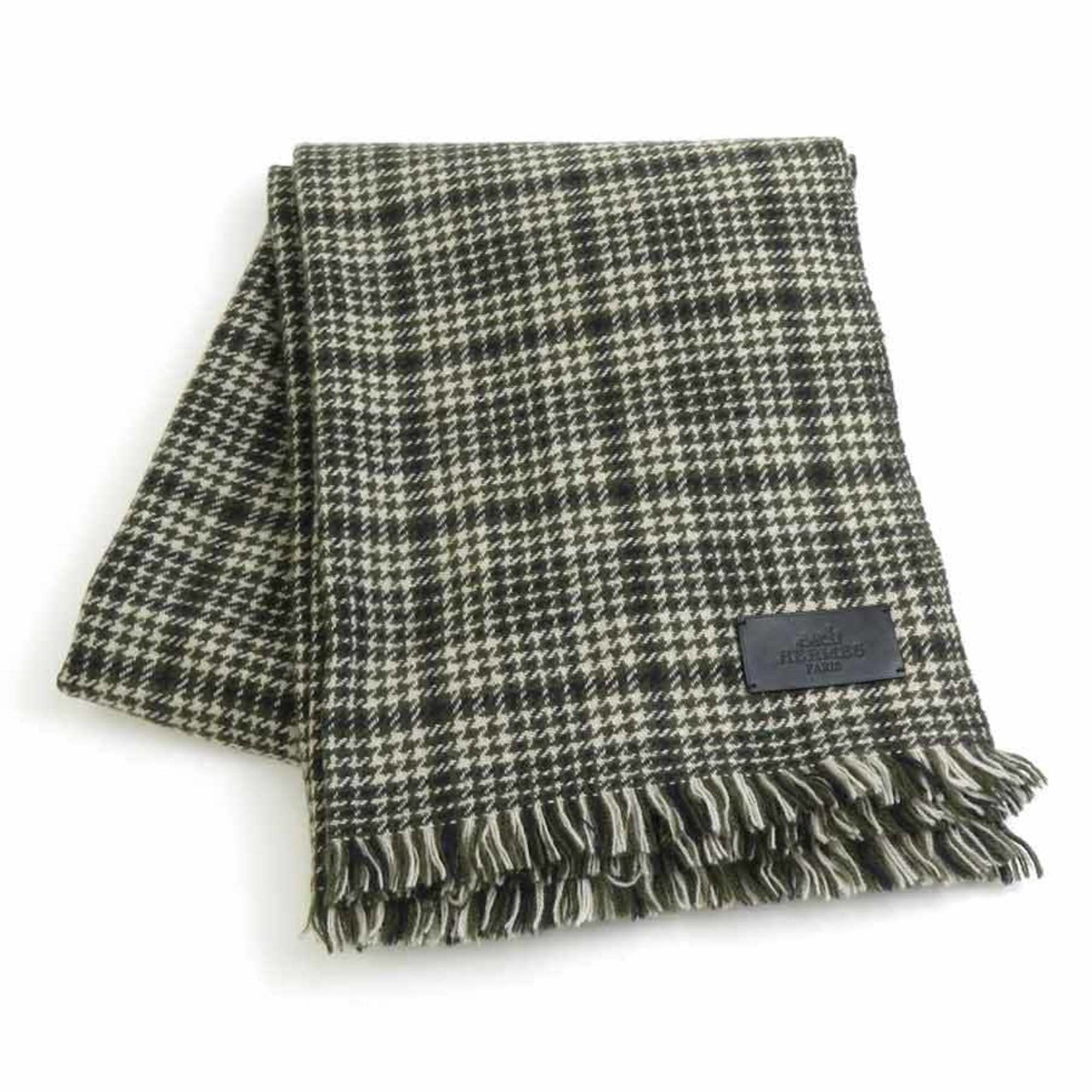 Hermes HERMES scarf cashmere wool khaki beige black men women e59602g