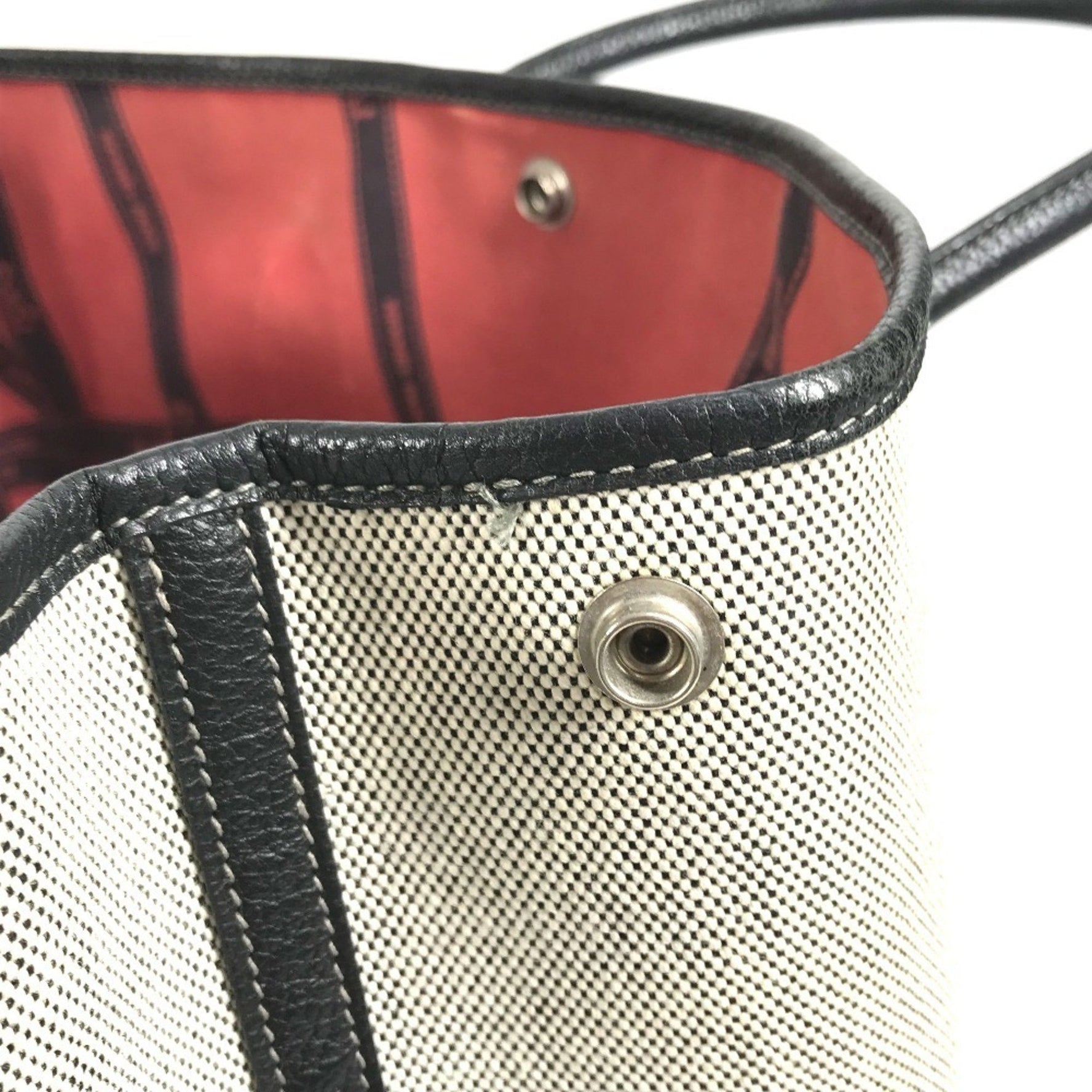 HERMES Garden Party PM Toile H Leather Handbag/Tote Bag, Black