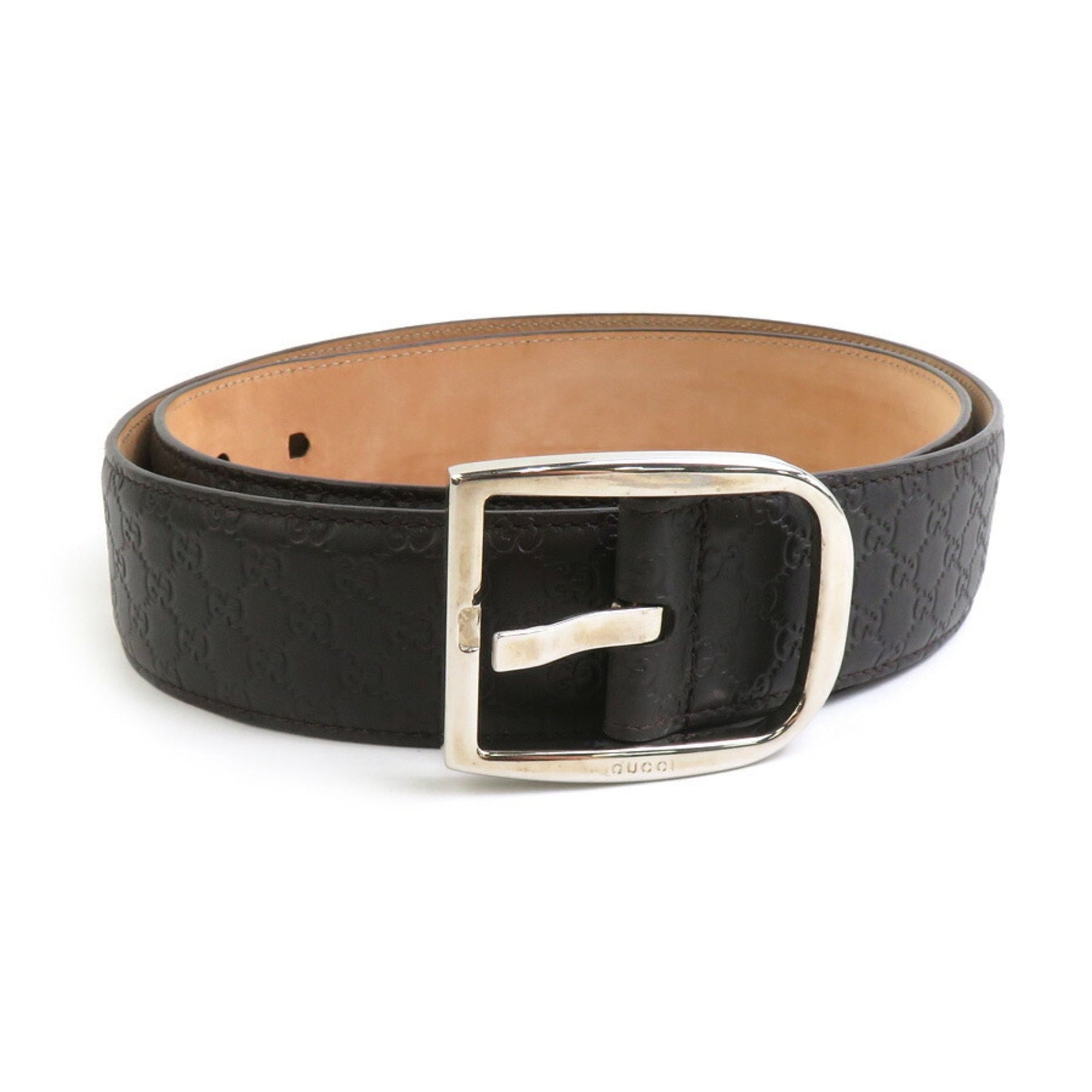 GUCCI Belt Micro Guccissima Leather Metal Dark Brown Silver Women's e60366a
