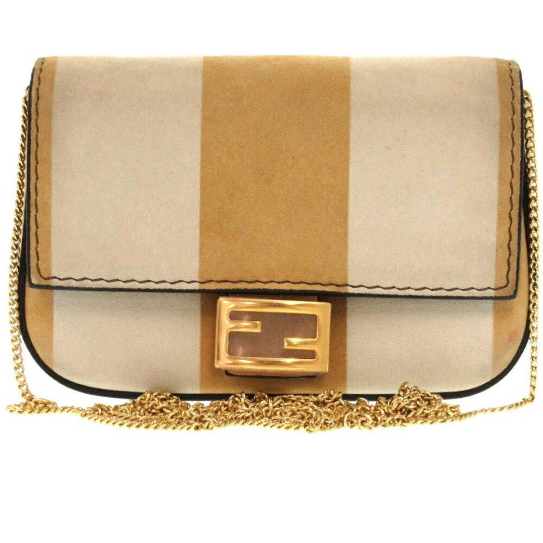 FENDI Mini Chain Nano Bucket Suede Beige 1678 Shoulder Bag