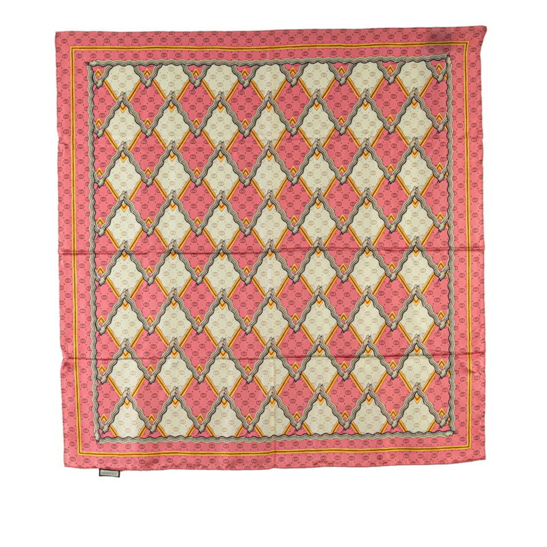 Gucci GG Snake Geometric Scarf Muffler Pink Gold Multicolor Silk Women's GUCCI