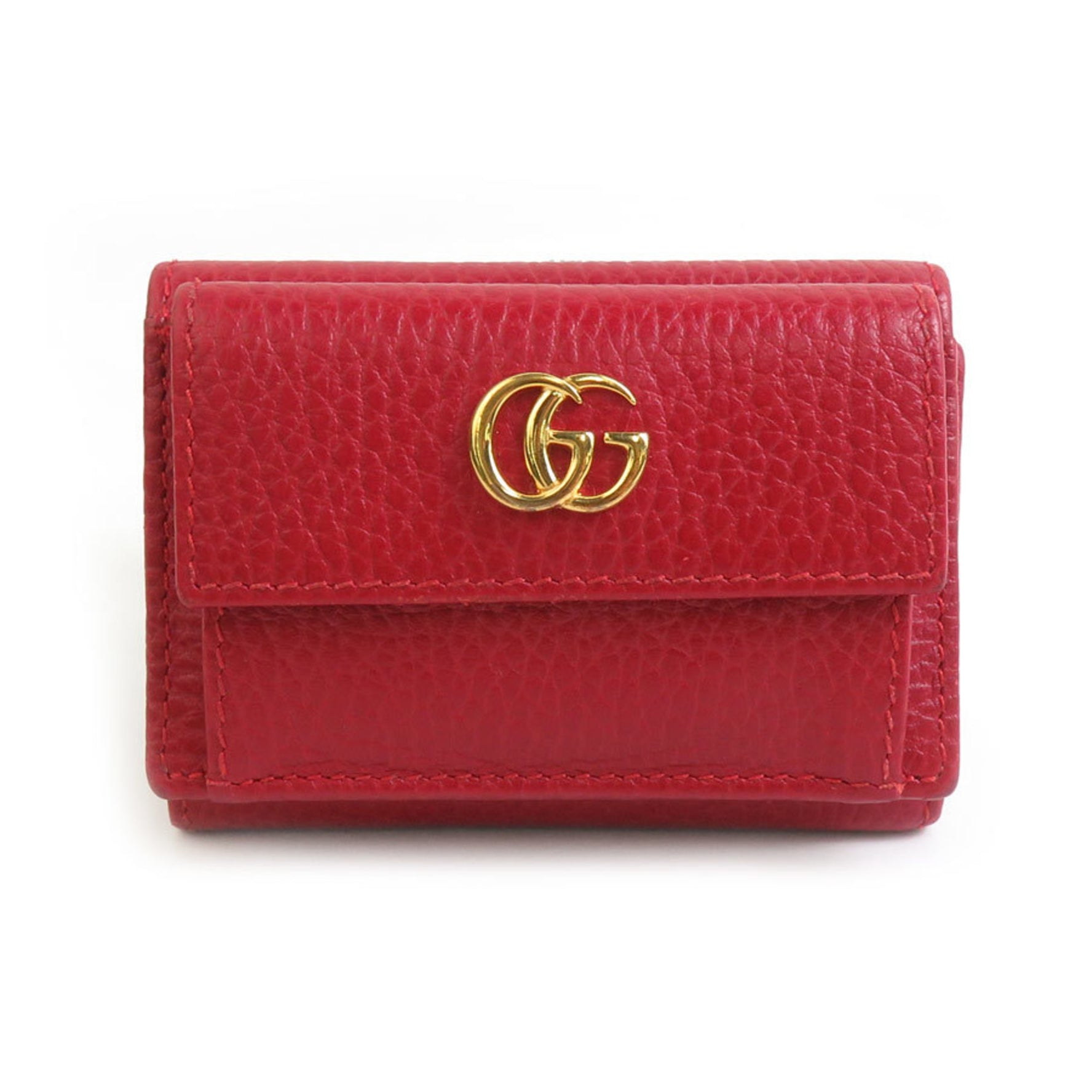 GUCCI Tri-fold Wallet GG Marmont Leather Red