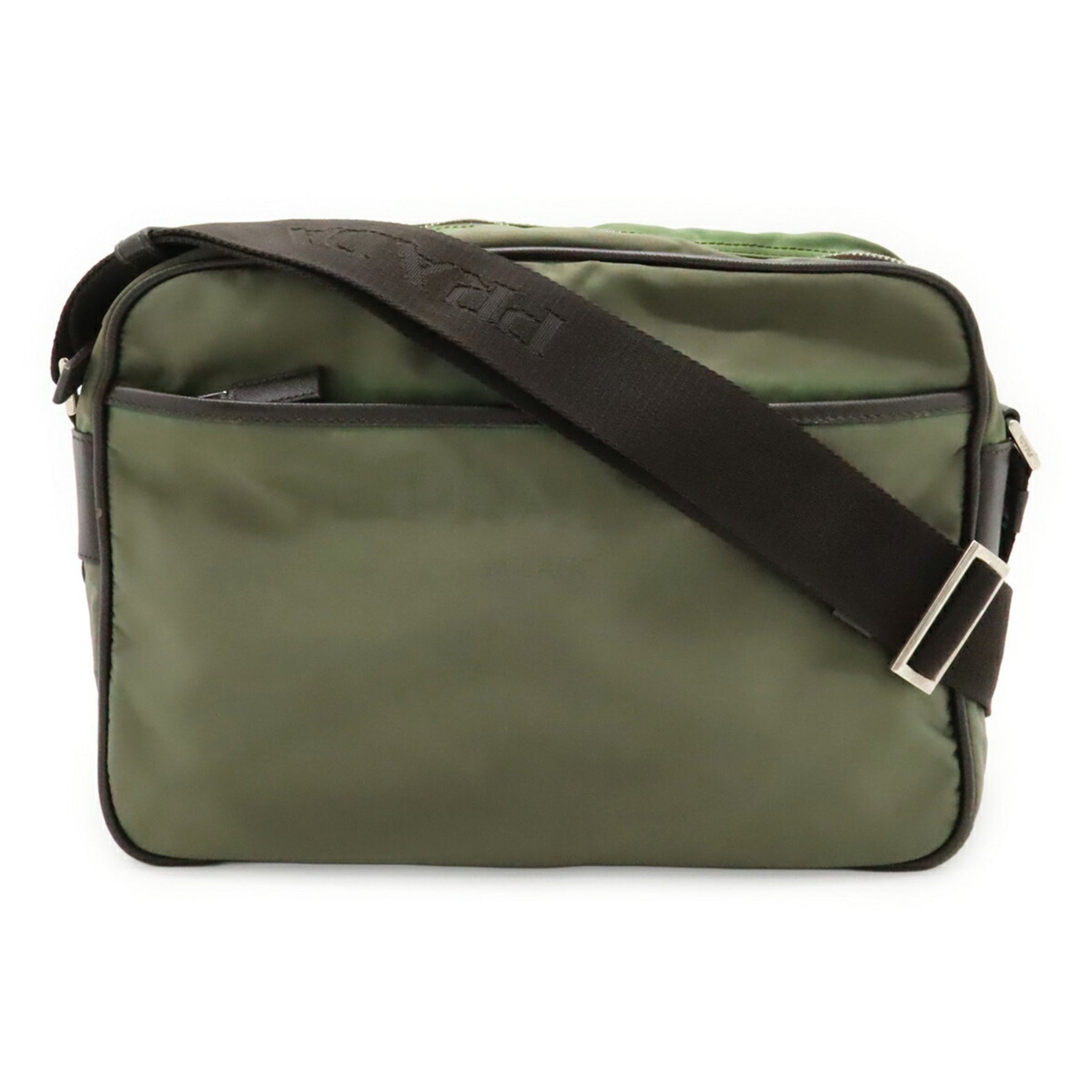 PRADA Jacquard Shoulder Bag in Nylon and Leather, FUMO, Dark Gray, Purchased at an Overseas Boutique