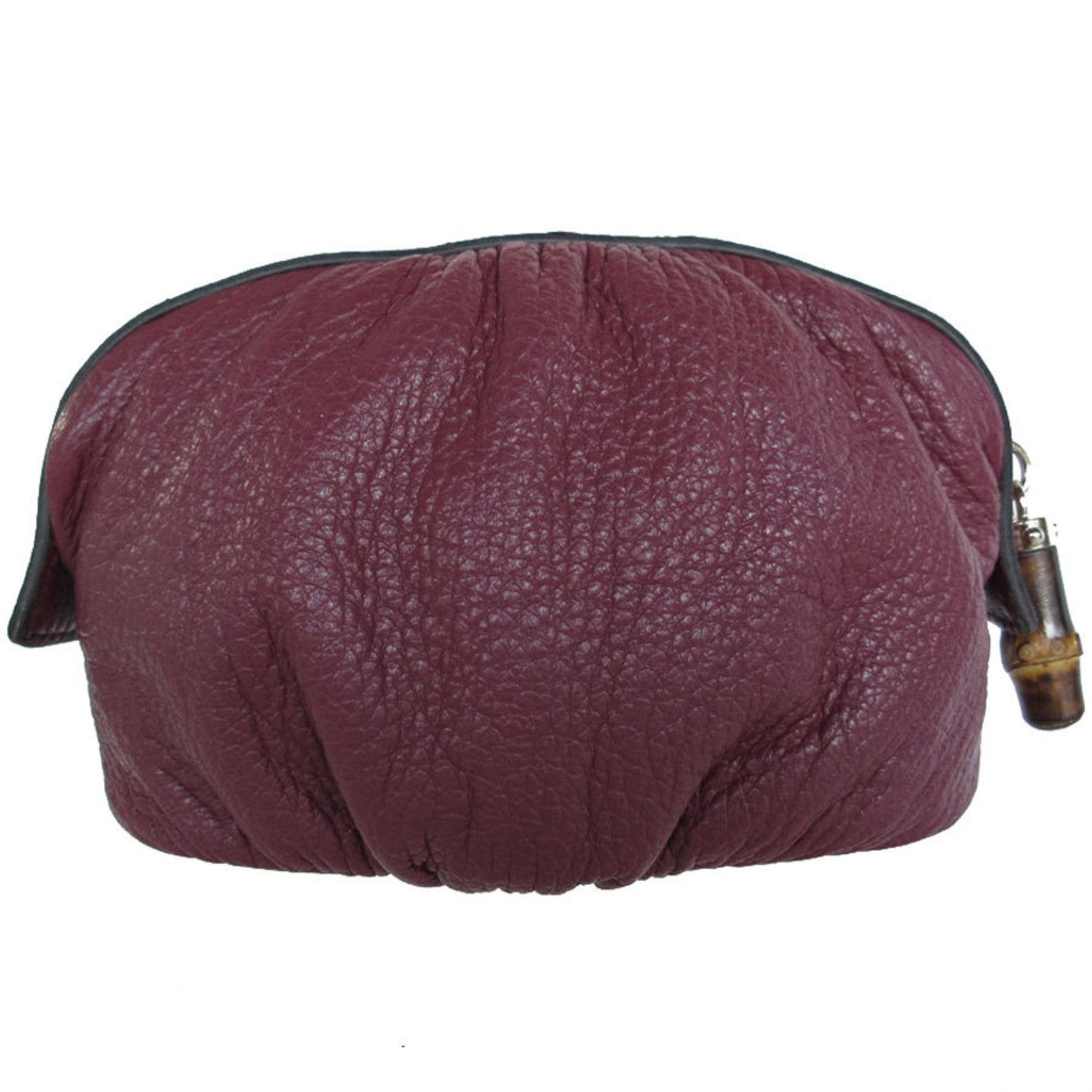 GUCCI Pouch Bamboo Leather Dark Purple Light Gold