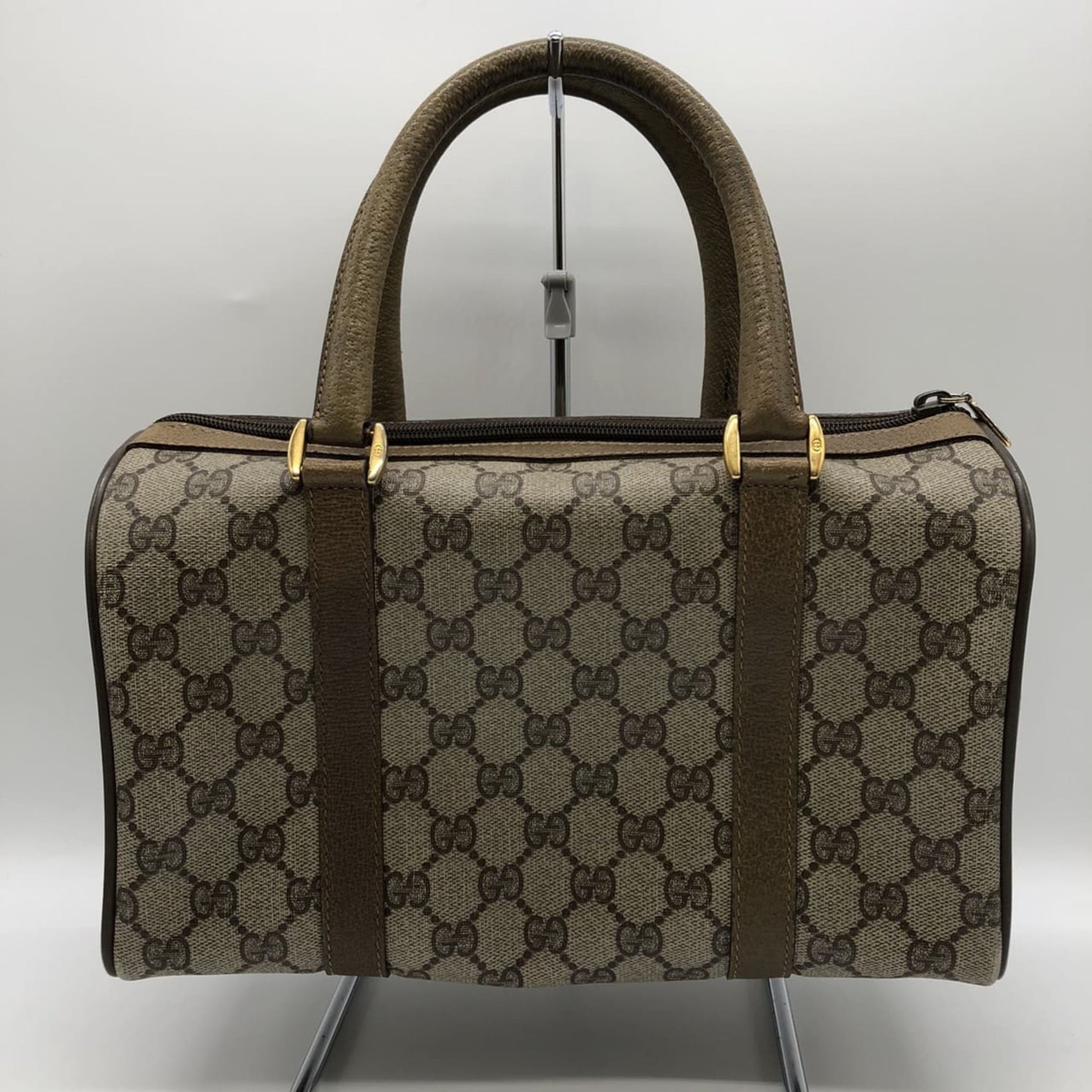 GUCCI 116 02 Boston Bag Handbag GG Supreme Shelly Old