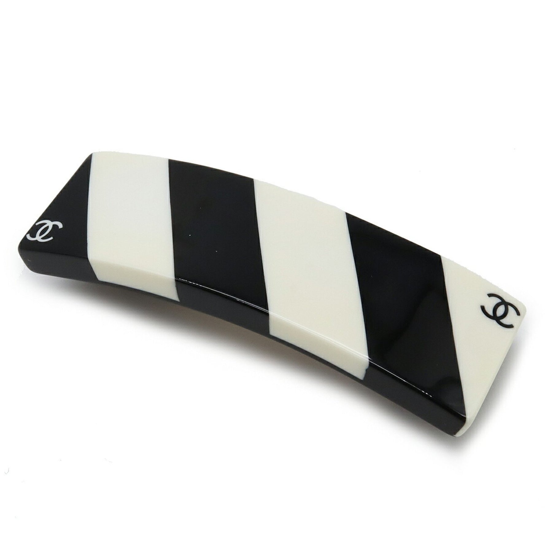 CHANEL Coco Mark Stripe Barrette Hair Clip Bicolor Black White 01P