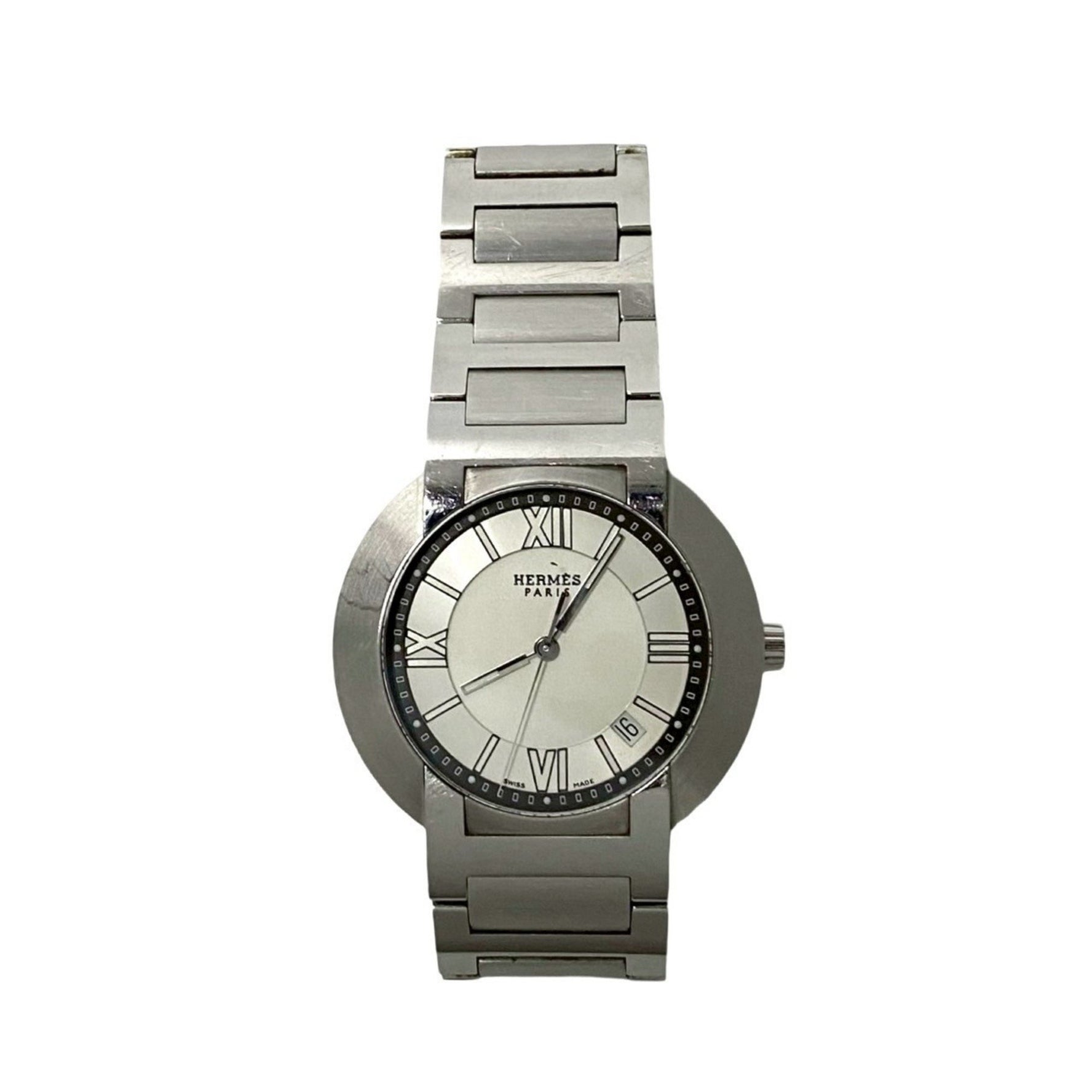 HERMES Nomade Stainless Steel Auto-Quartz Wristwatch, Men's Accessory, Silver/White,