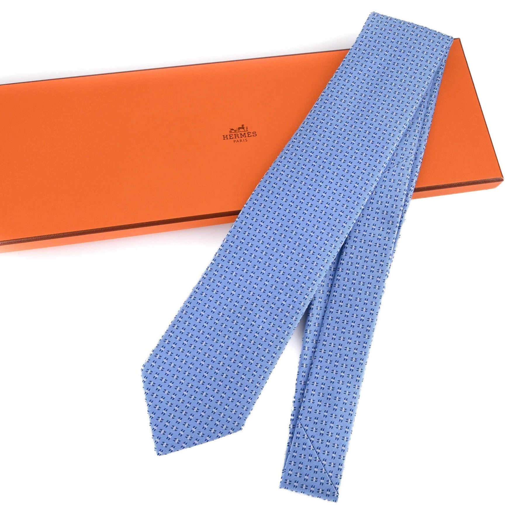 HERMES H Tie Silk Blue Ciel Light