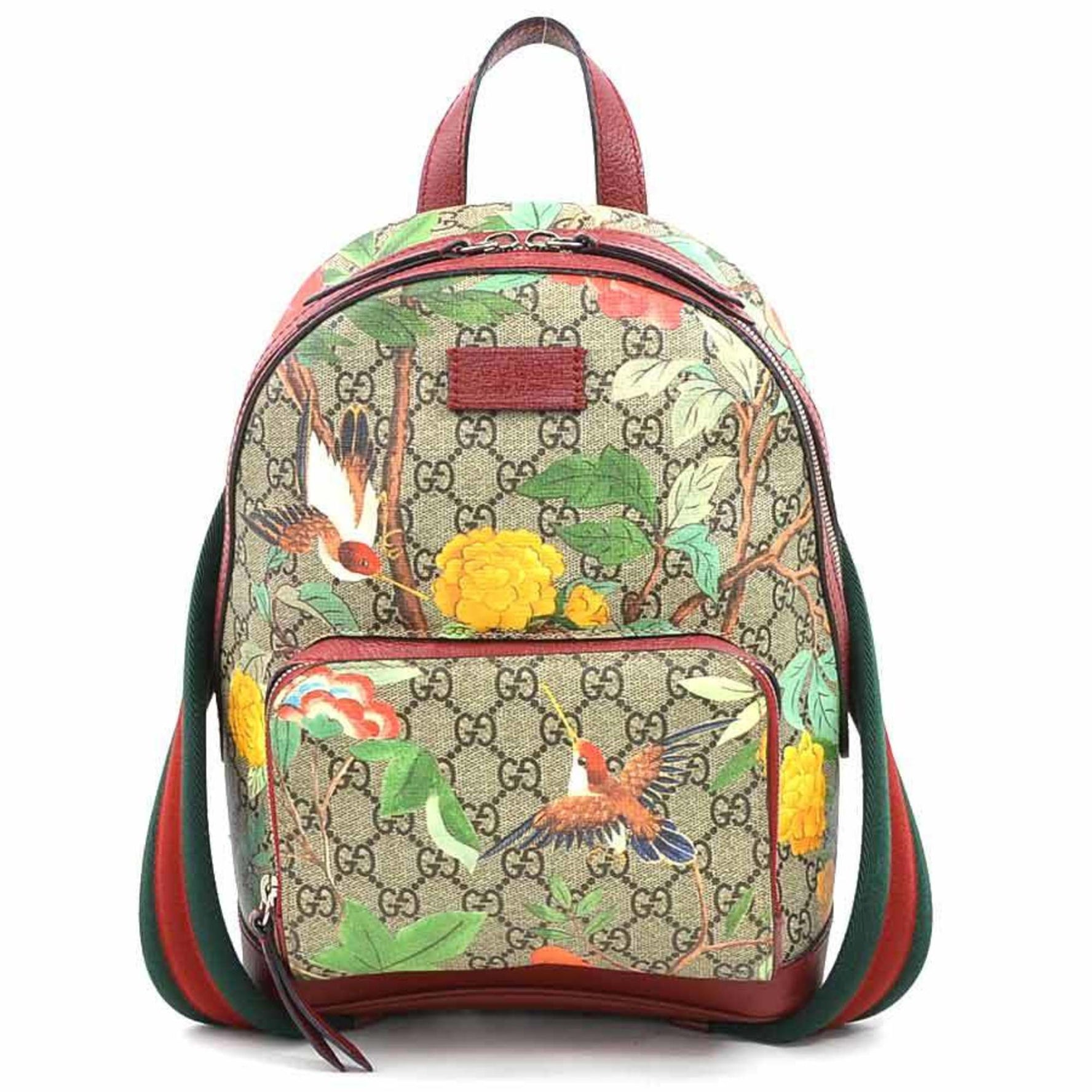 GUCCI Backpack GG Supreme Canvas Leather Beige Brown Red Multicolor