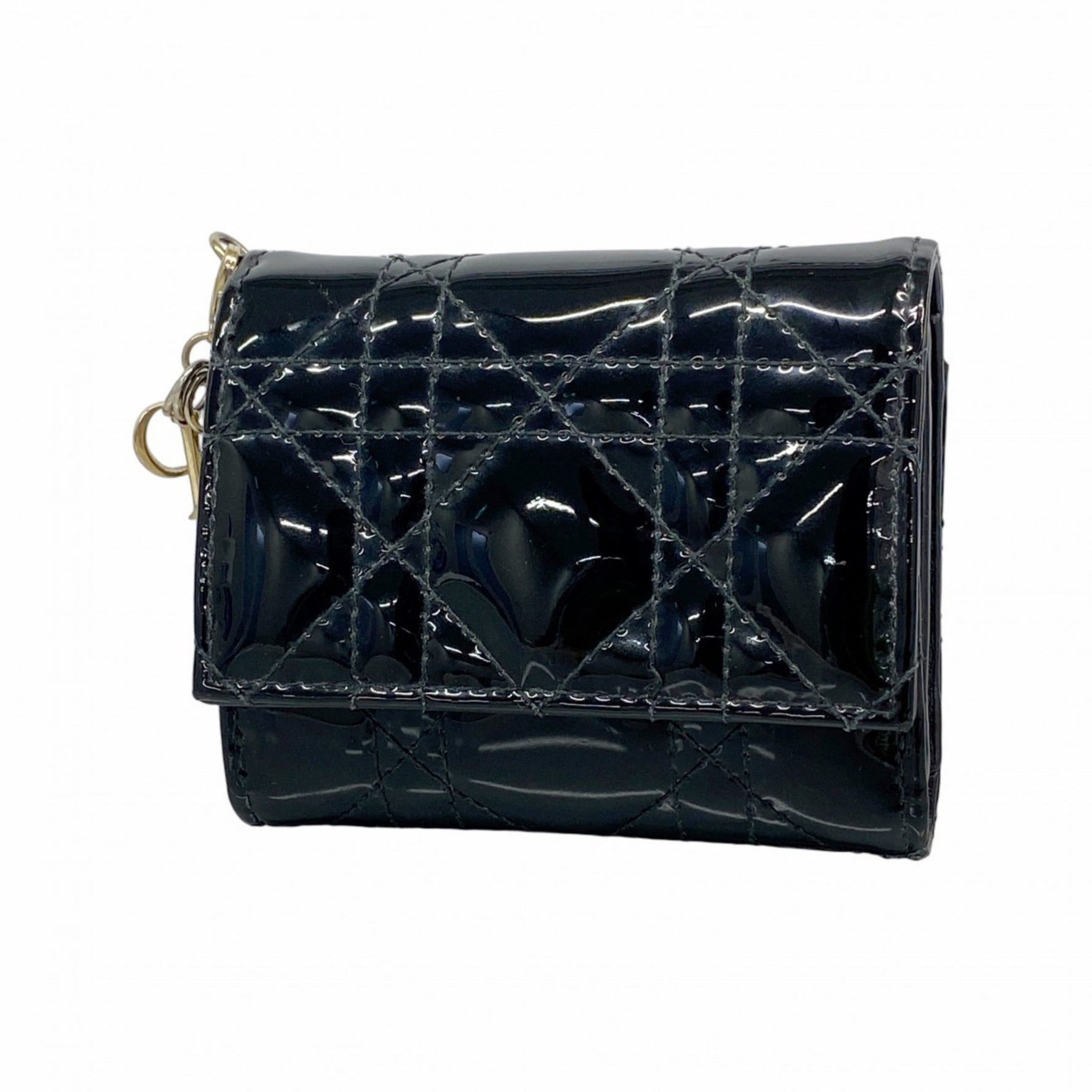 Christian Dior Tri-fold Wallet Cannage Enamel Champagne