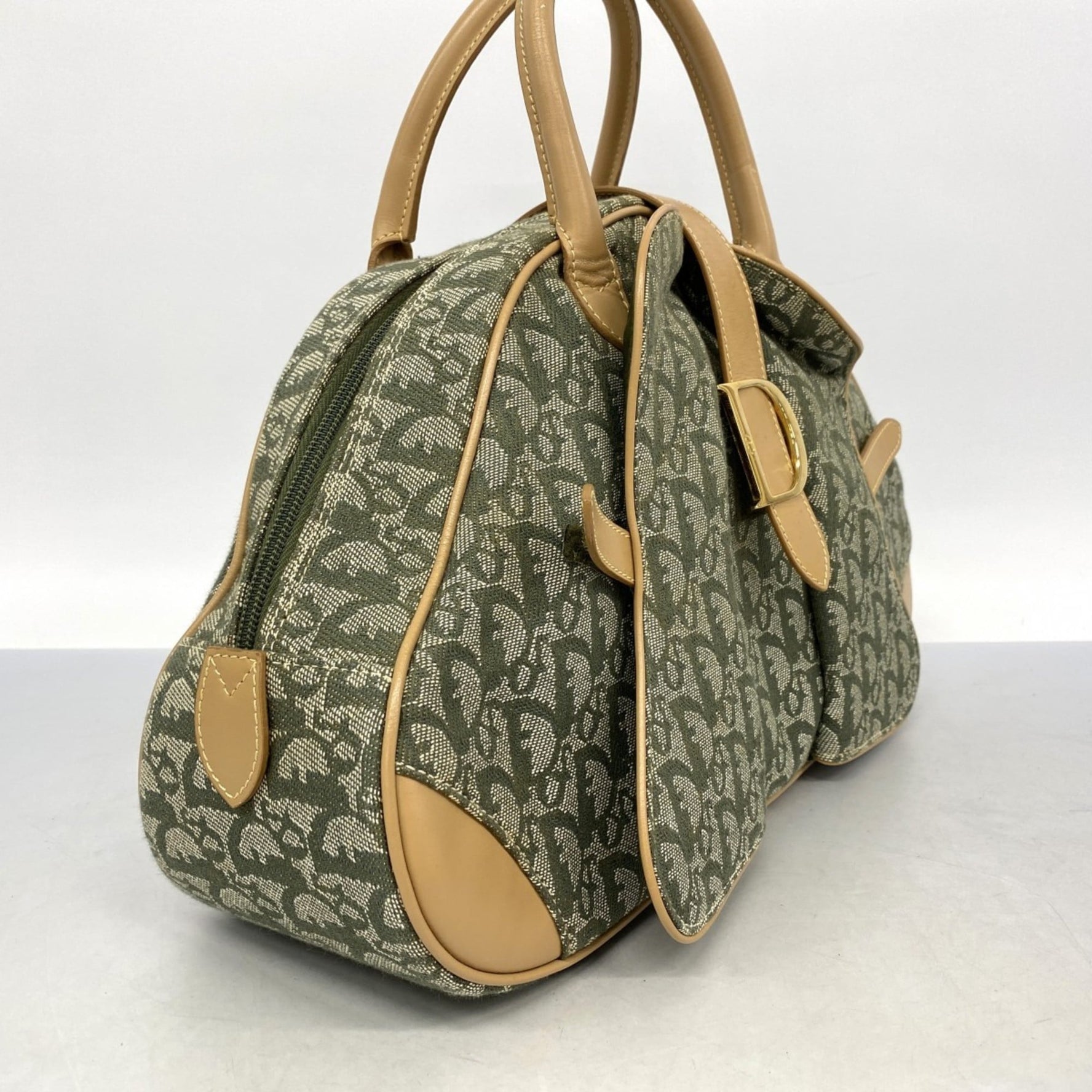 Christian Dior Trotter Canvas Handbag Green Beige