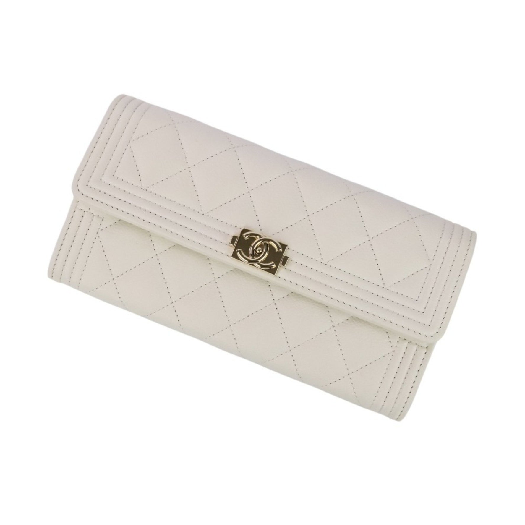 CHANEL Boy Matelasse Caviar Leather Long Wallet