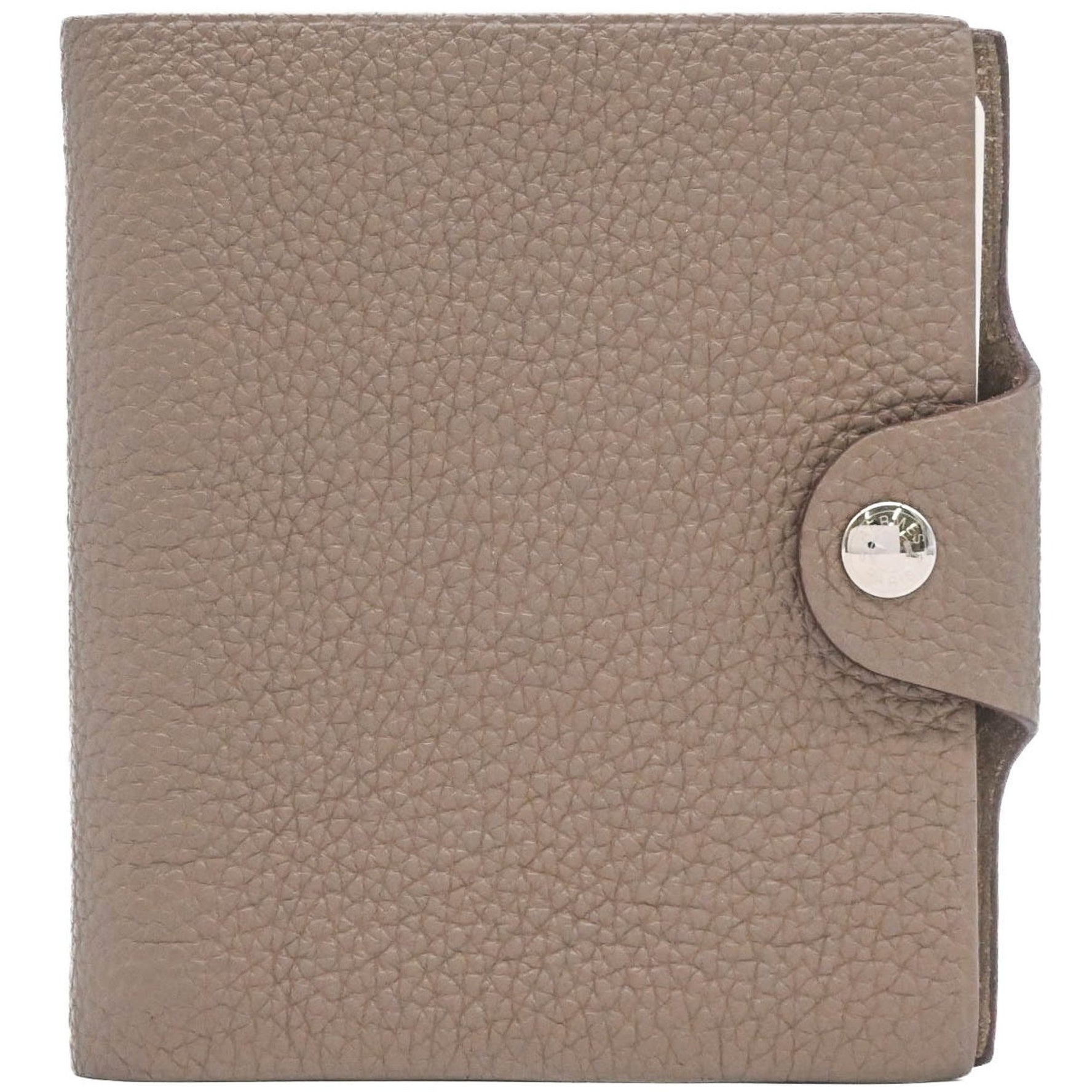 HERMES Ulysse Mini Notebook Cover in Taurillon Clemence Leather Etoupe Beige #Z