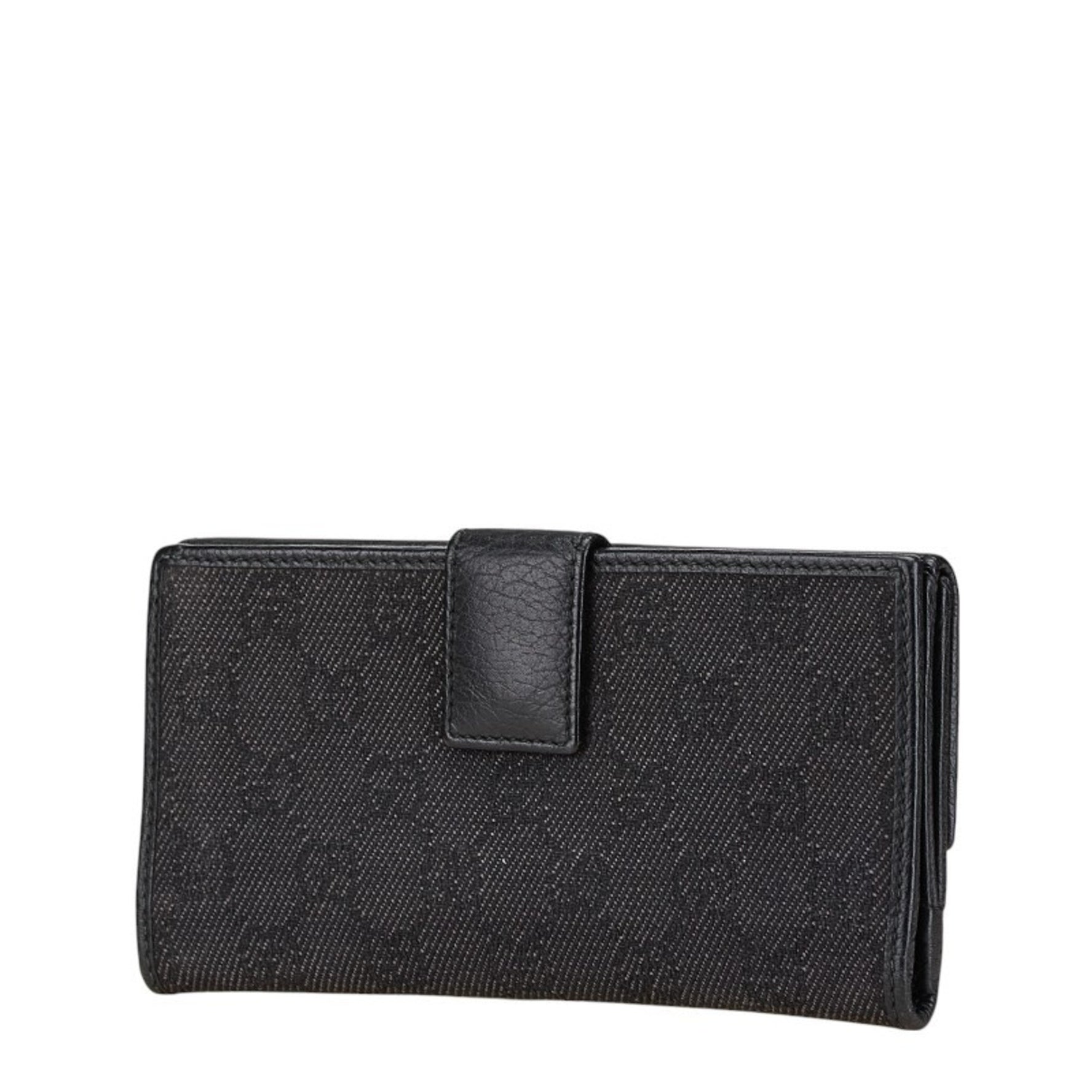 Gucci GG Canvas Long Wallet F5DIN 1160 Black Leather Women's GUCCI