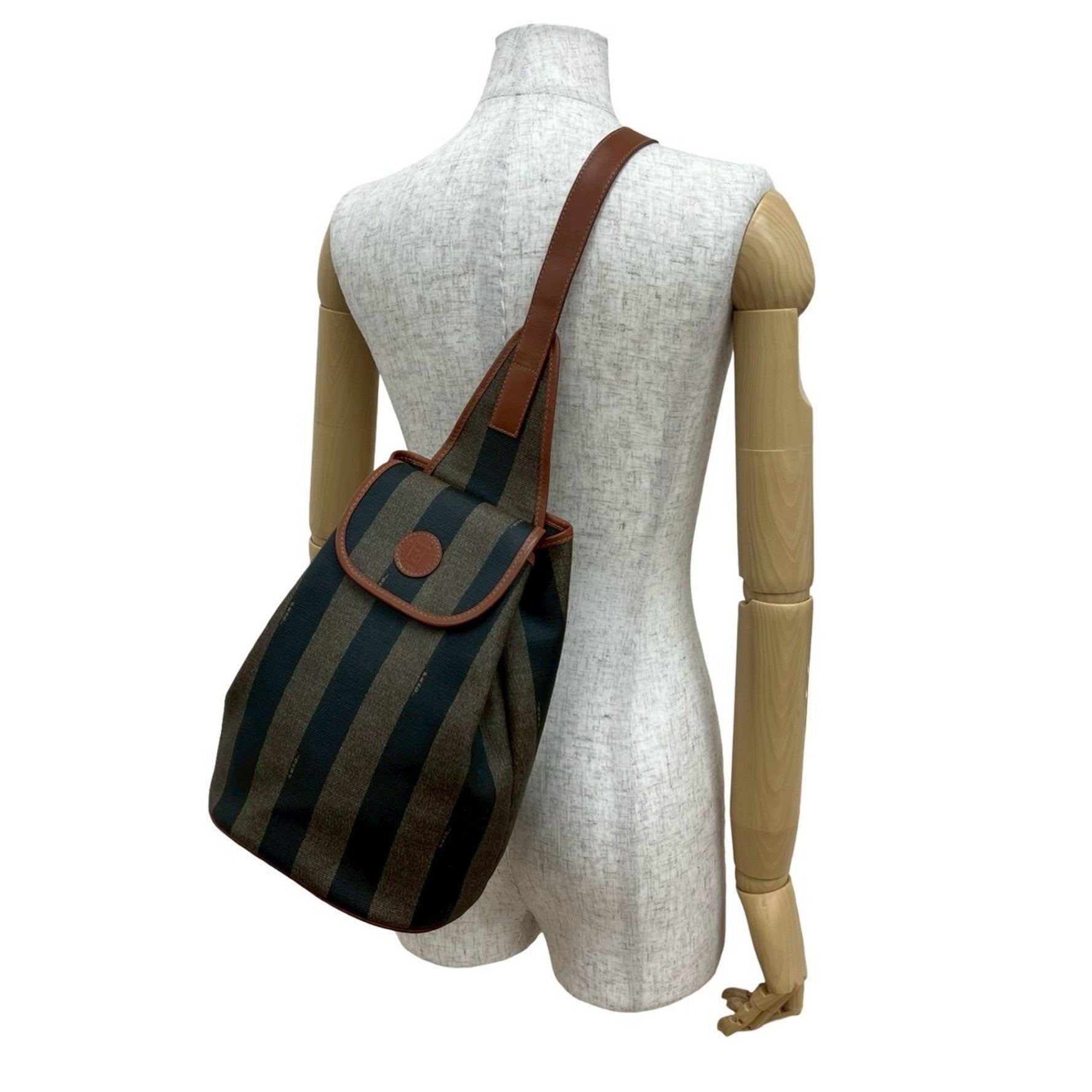 FENDI Vintage Pecan Striped Leather Body Bag/Shoulder Bag, Brown/Black