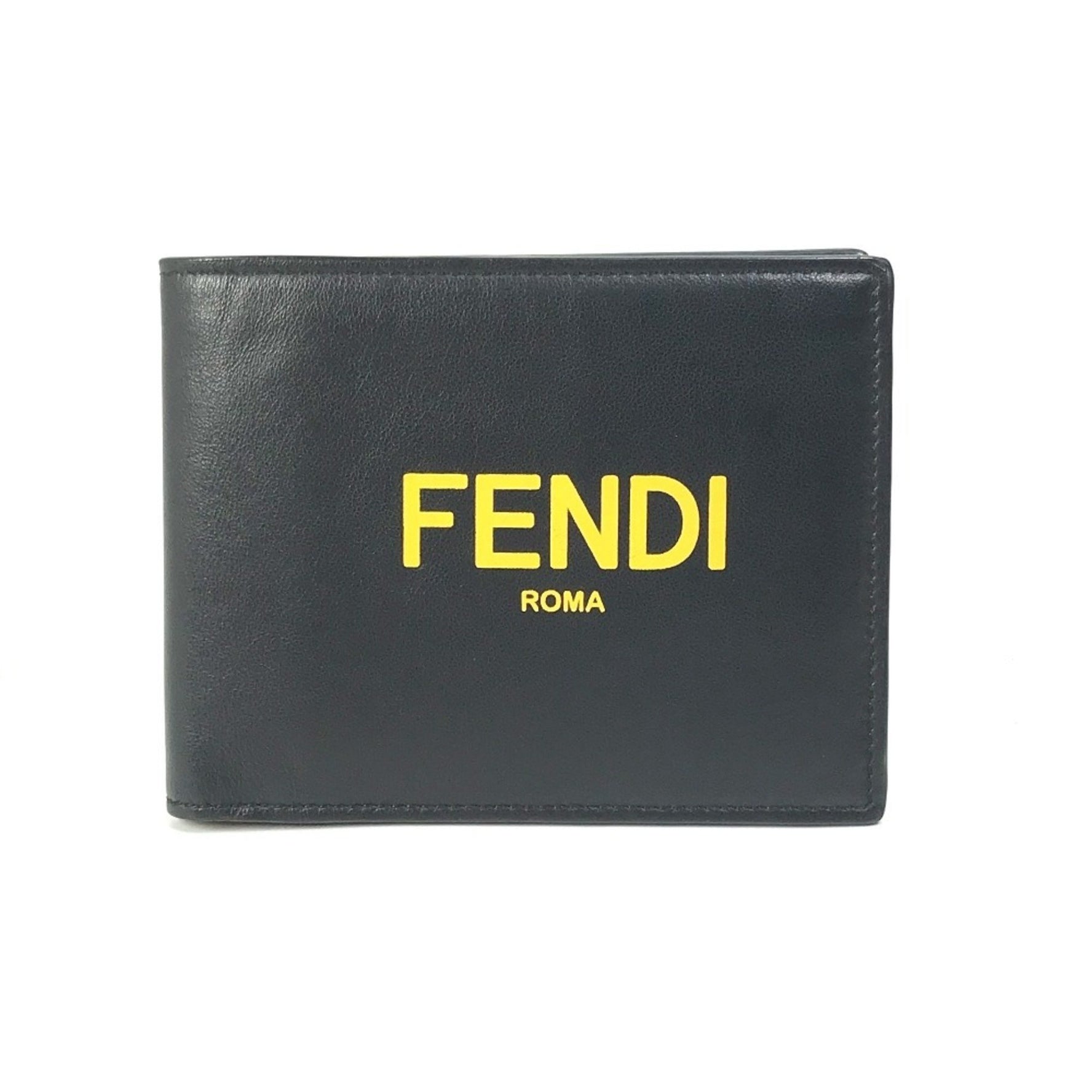 FENDI Logo Bifold Wallet Leather Black and Yellow