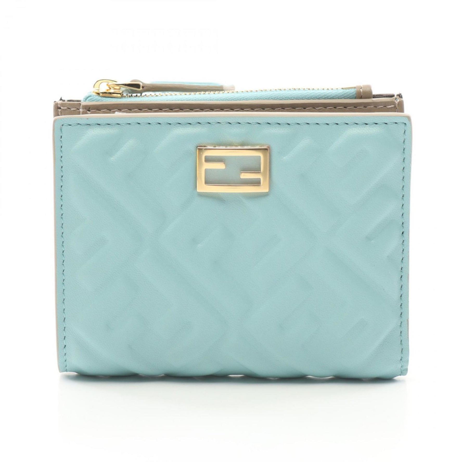 FENDI Baguette FF pattern bi-fold wallet, leather, blue, beige