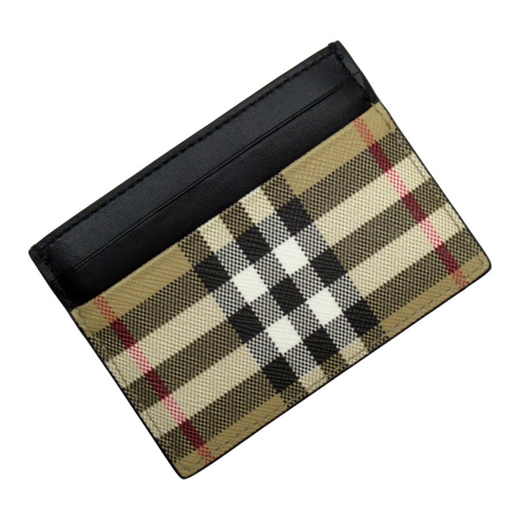 Burberry BURBERRY Business Card Holder/Card Case Pass Leather Black x Beige Men's Women's t19405k