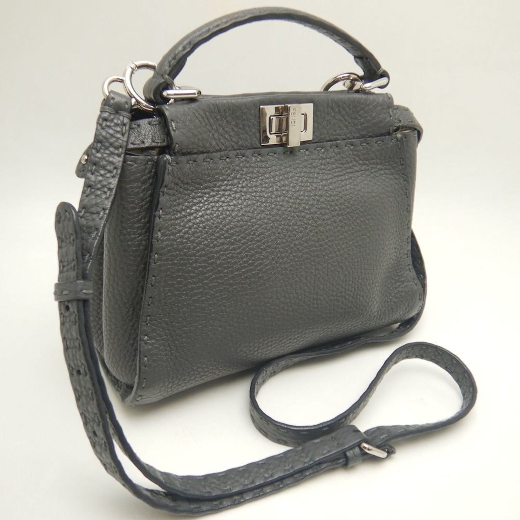 FENDI Mini Peekaboo Selleria Handbag in Grey Leather
