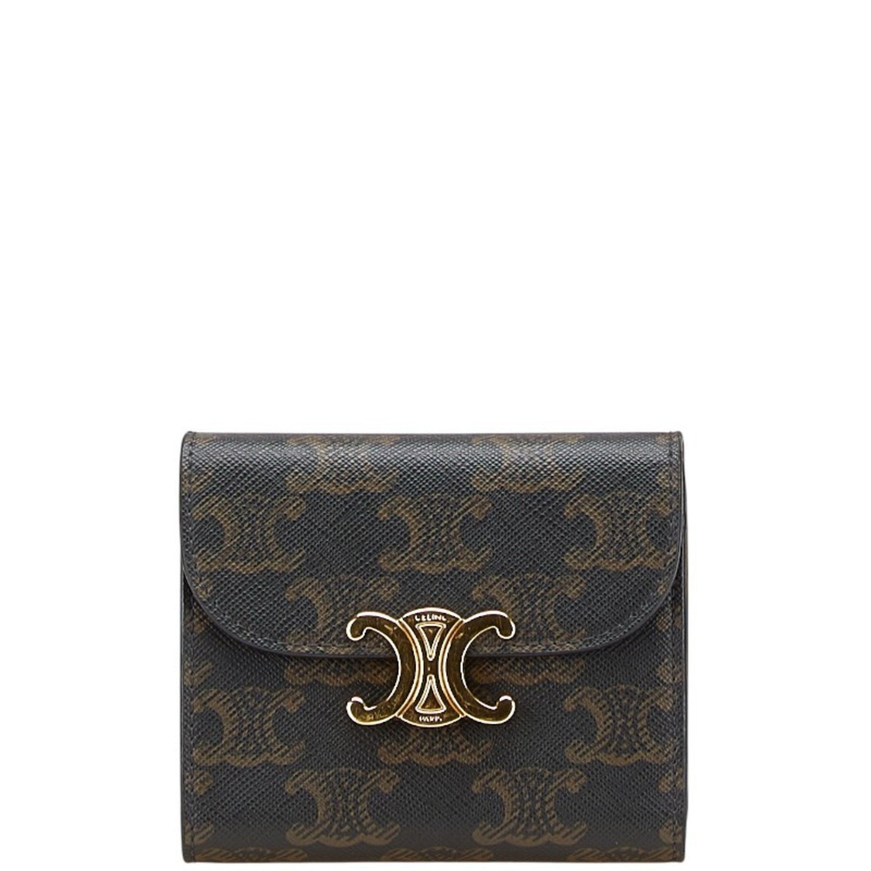 Celine Macadam Tri-fold Wallet in Black and Brown Leather