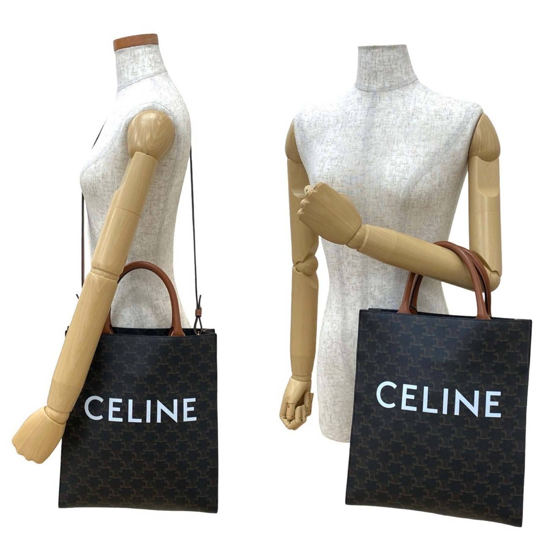 CELINE Vertical Cabas Leather Handbag, Mini Tote Bag, Shoulder and White