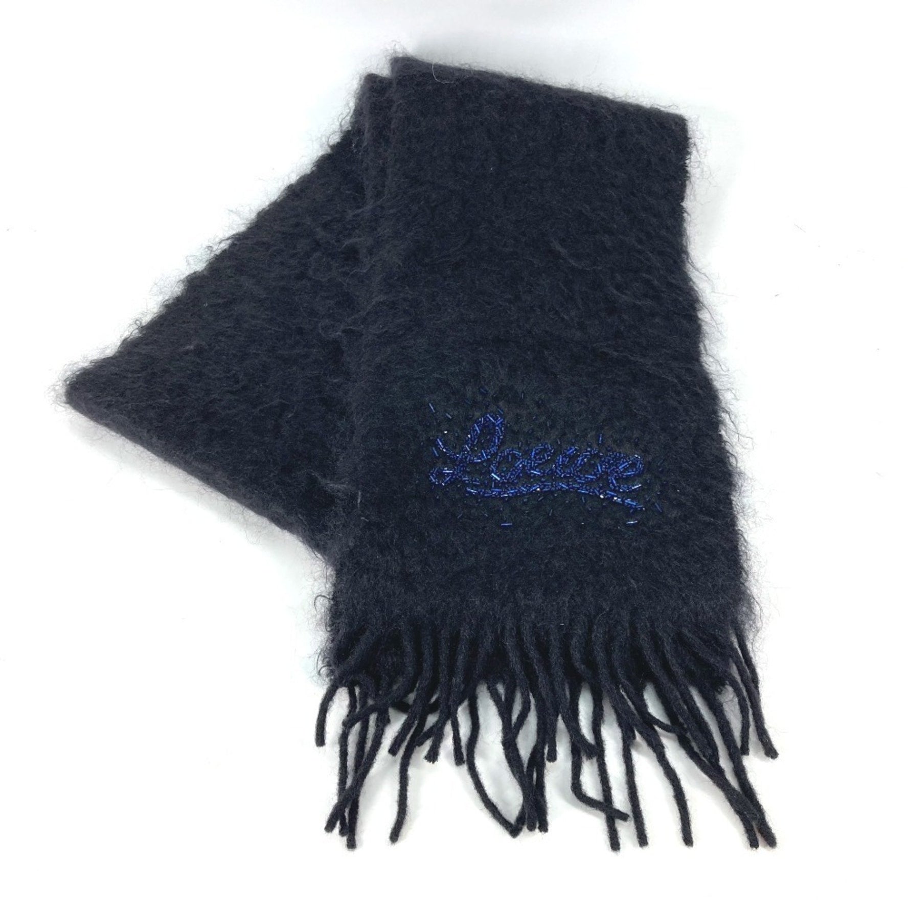 LOEWE Beaded Embroidered Logo Fringe Scarf, Mohair/Wool